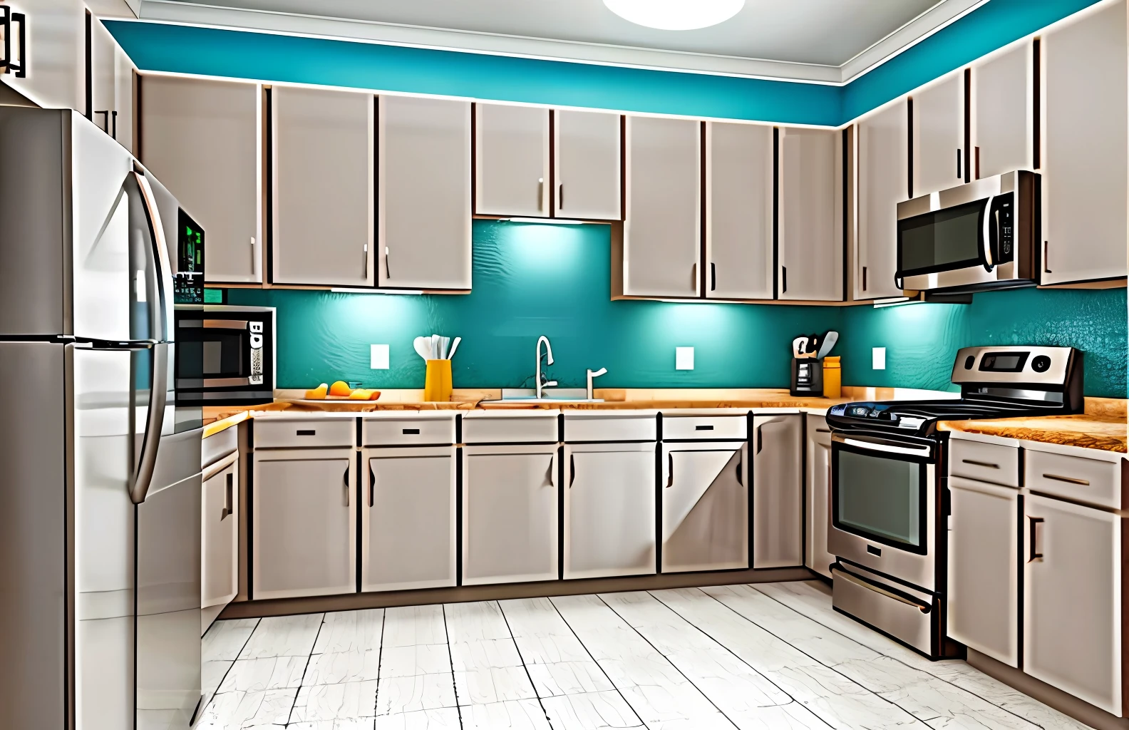 Create the realistic and detailed kitchen identical to the two and a half man series