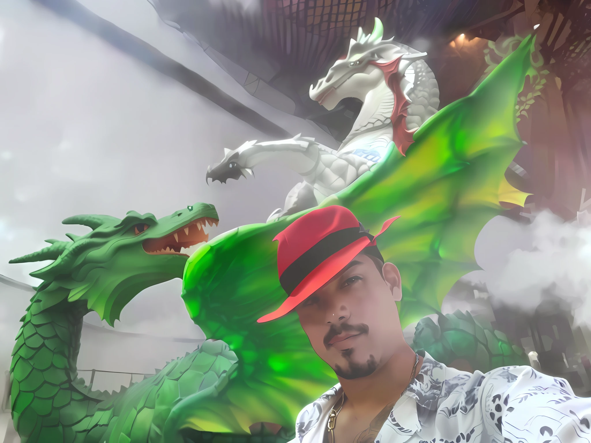 there is a man that is standing next to a dragon, dragon in the background, with robot dragon head, very very low quality picture, a dragon with a hat, dragon flying in the background, colossal dragon in background, with magical creatures, as an anthropomorphic dragon, inspired by Abidin Dino, man with the soul of a dragon