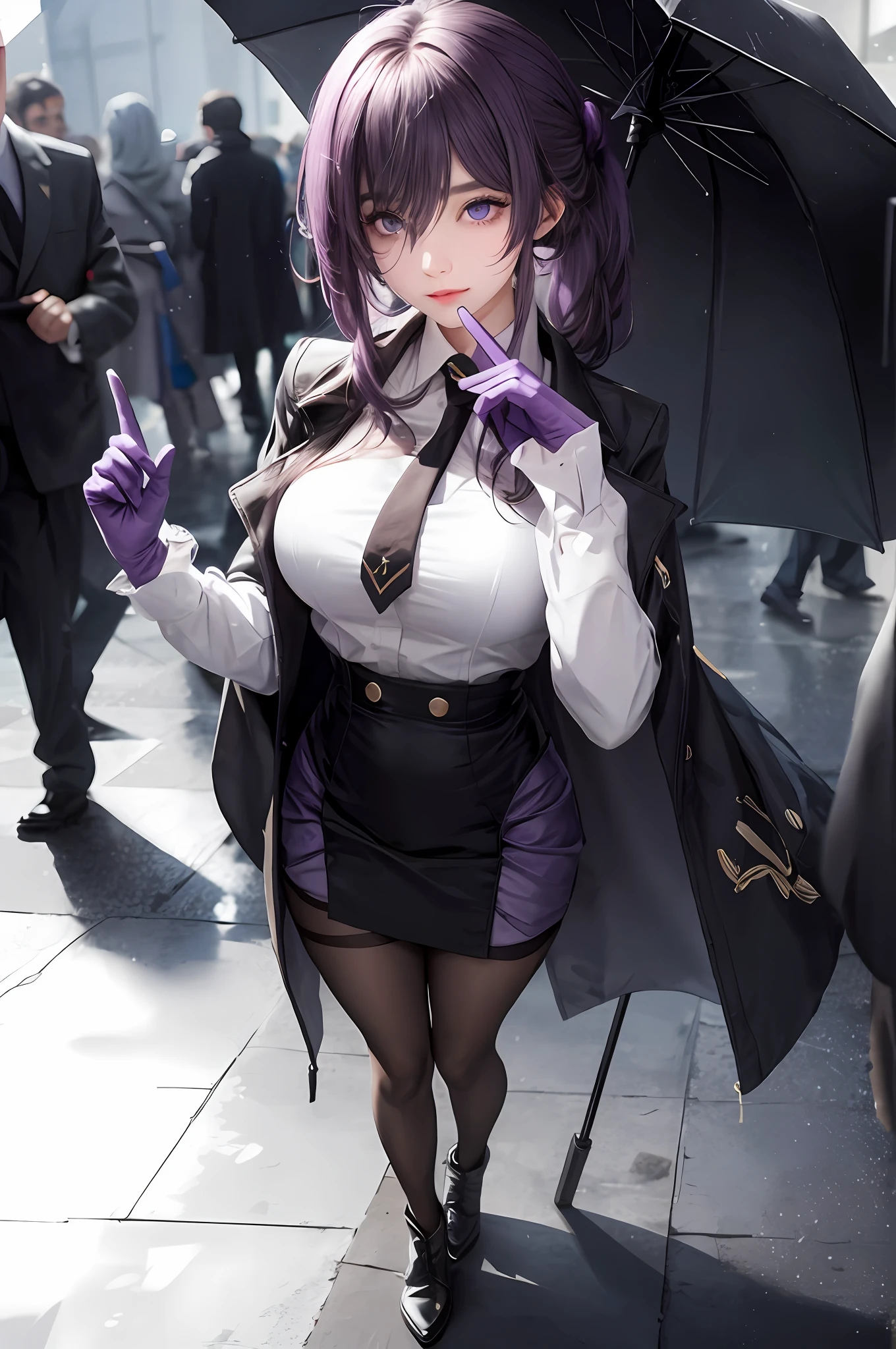 Purple eyes with upturned corners of the mouth