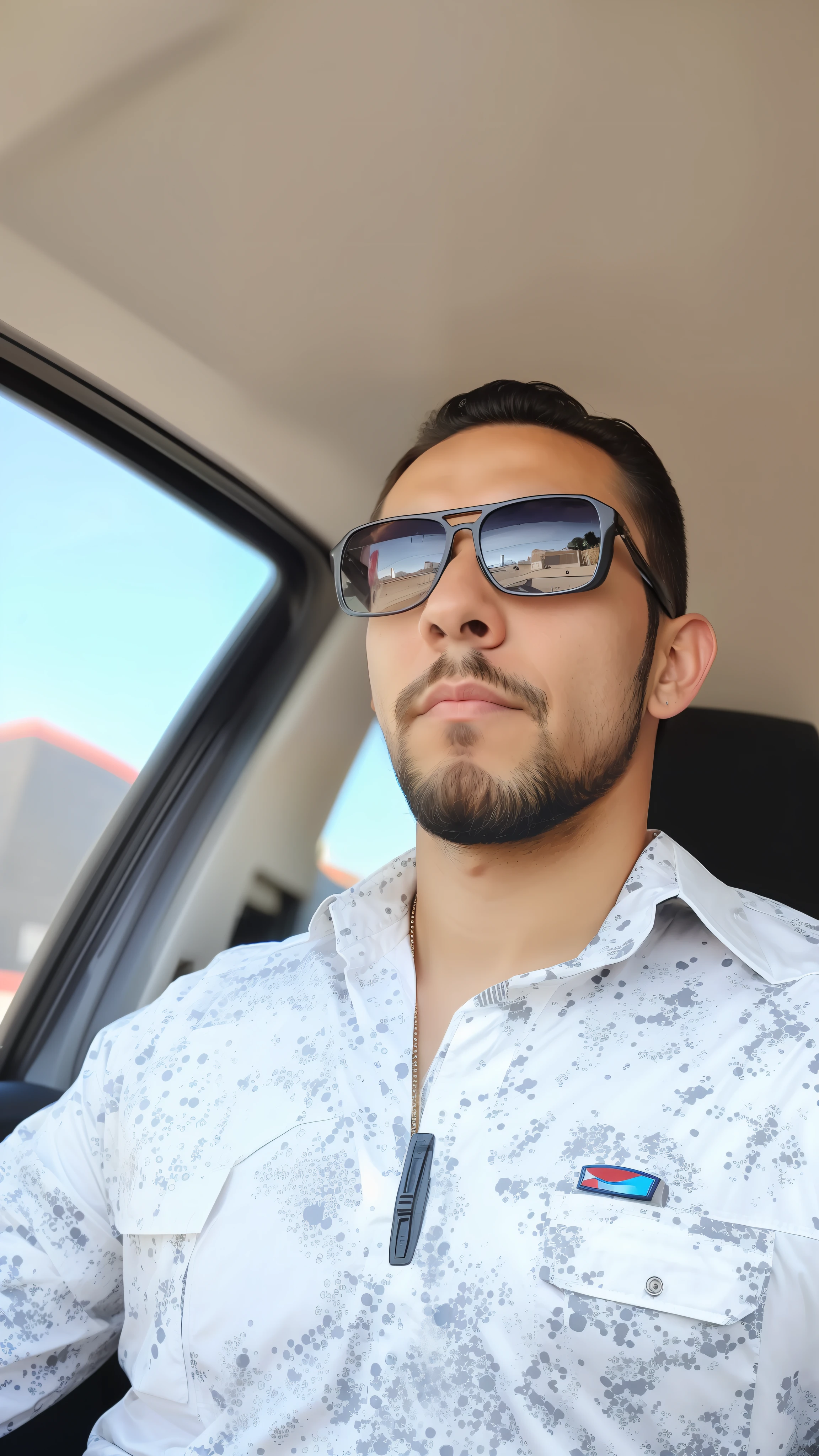 man in uniform captain america, avengers, marvel, ultra realistic, stilo robotic armor in nanotechnology, set breastplate, sunglasses sitting in a car overlooking a city, man in his 30s, portrait shot 8 k, man looking away from camera, handsome man, profile picture, in the sun, with glasses and goatee, handsome man, looking away from the camera, picture of a man, man with glasses,