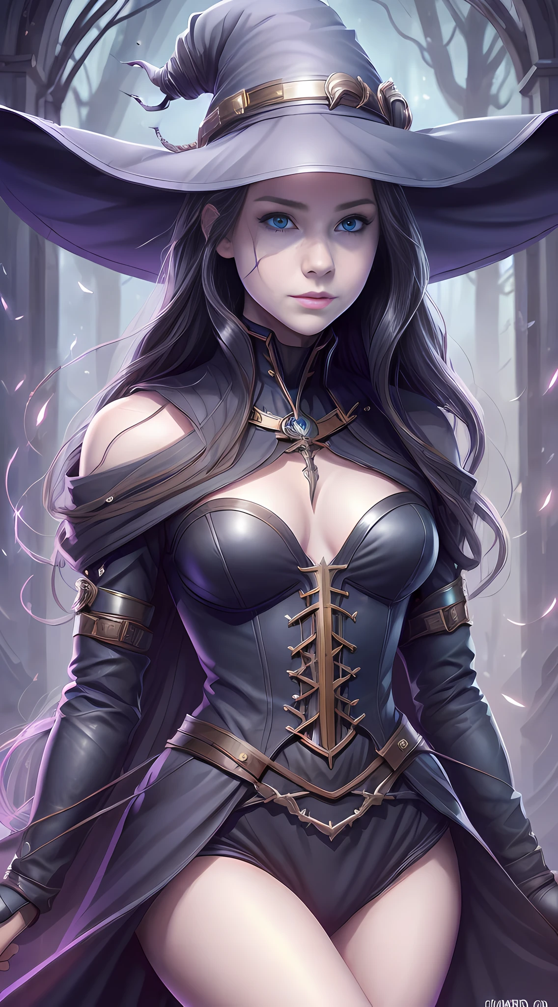 (1girl:1.3), solo, official art, unified 8k wallpaper, super detailed, beauty and aesthetics, beauty, masterpiece, best quality, fantastic atmosphere, calm color palette, peaceful mood, soft shadows, witch priestess, charm spell, amulet, witch duty,