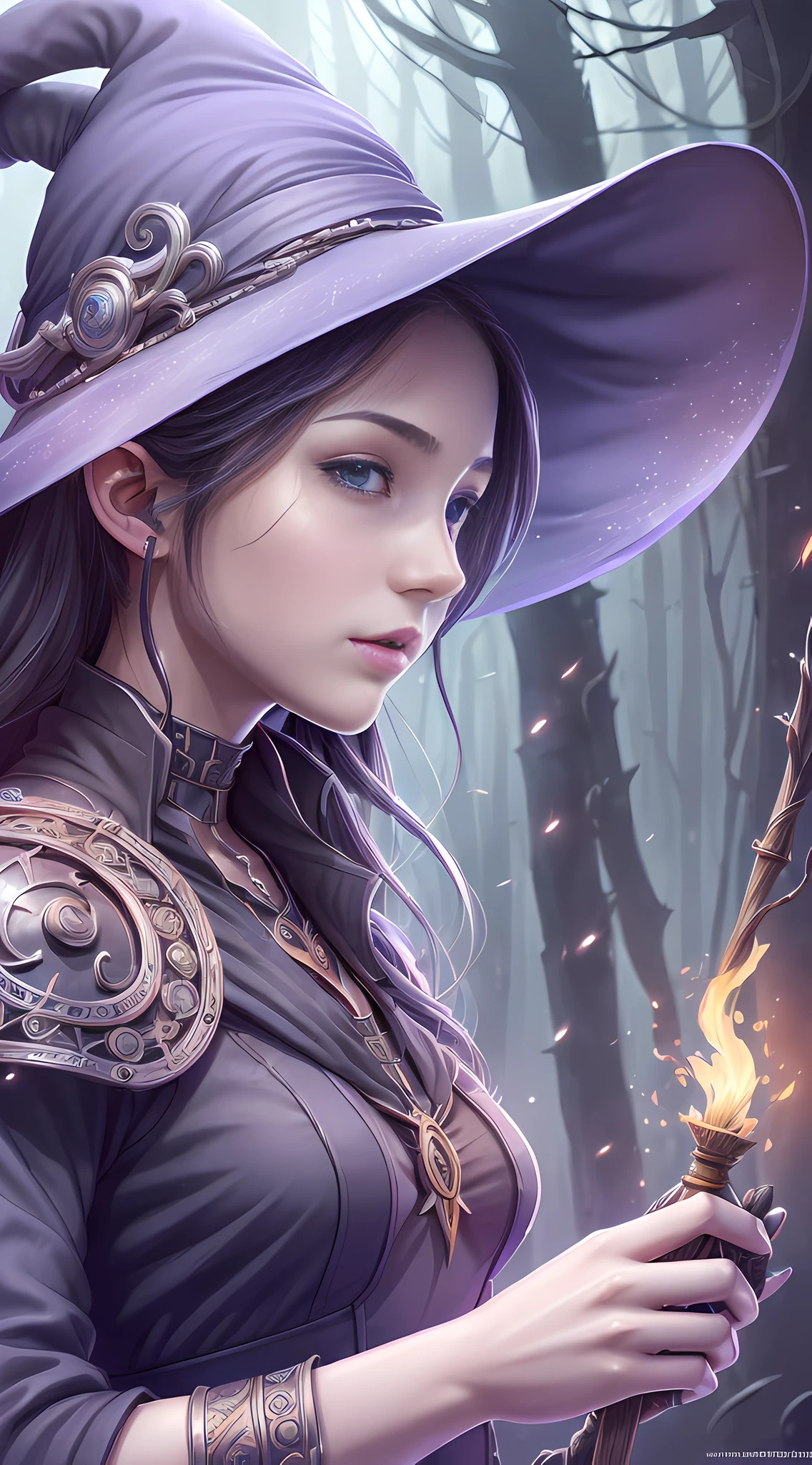 (1girl:1.3), solo, official art, unified 8k wallpaper, super detailed, beauty and aesthetics, beauty, masterpiece, best quality, fantastic atmosphere, calm color palette, peaceful mood, soft shadows, witch priestess, charm spell, amulet, witch duty,
