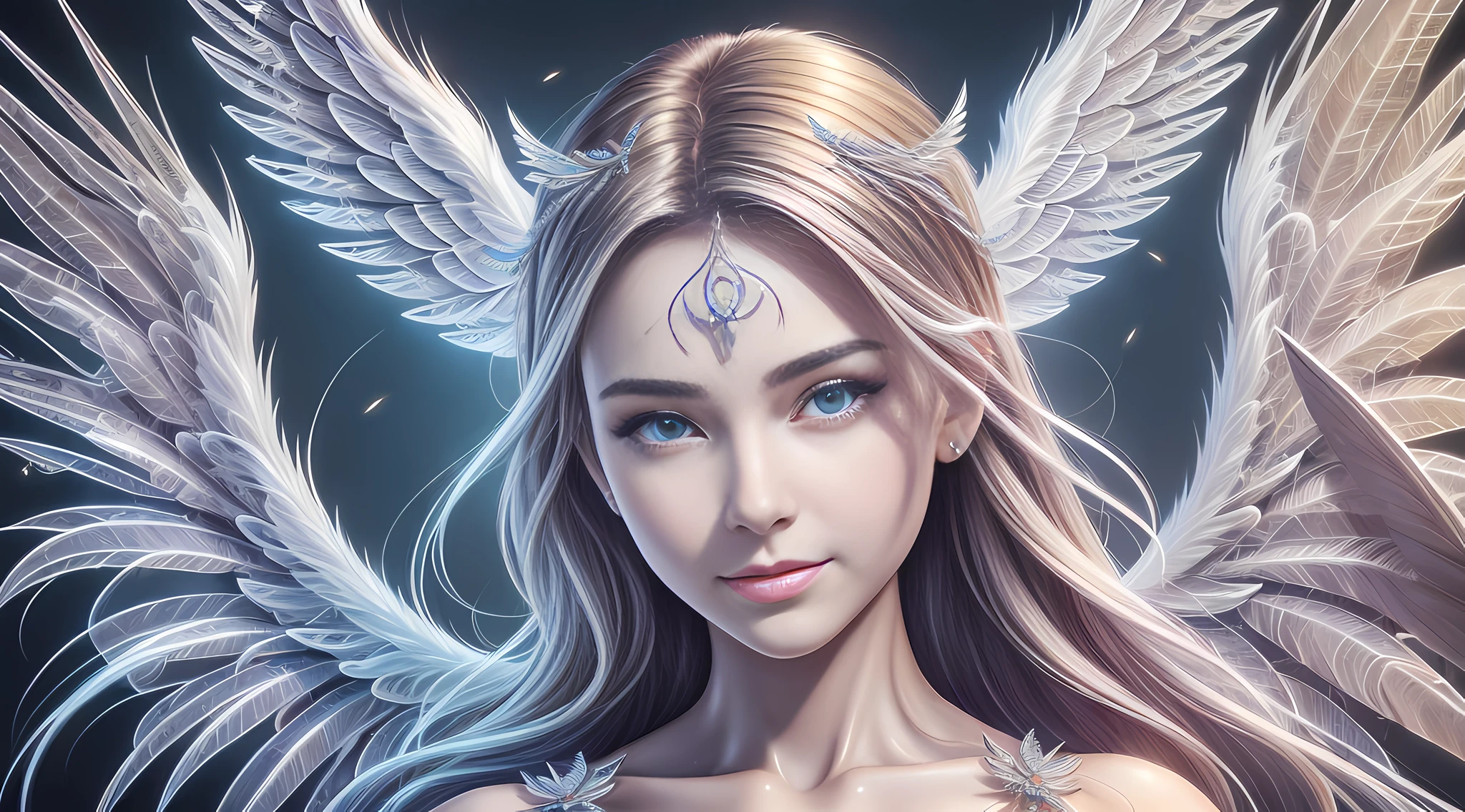 Ultra detailed professional photo of a woman, angelic, complex wings, beautiful face, high detail, realism, full body detail art close-up