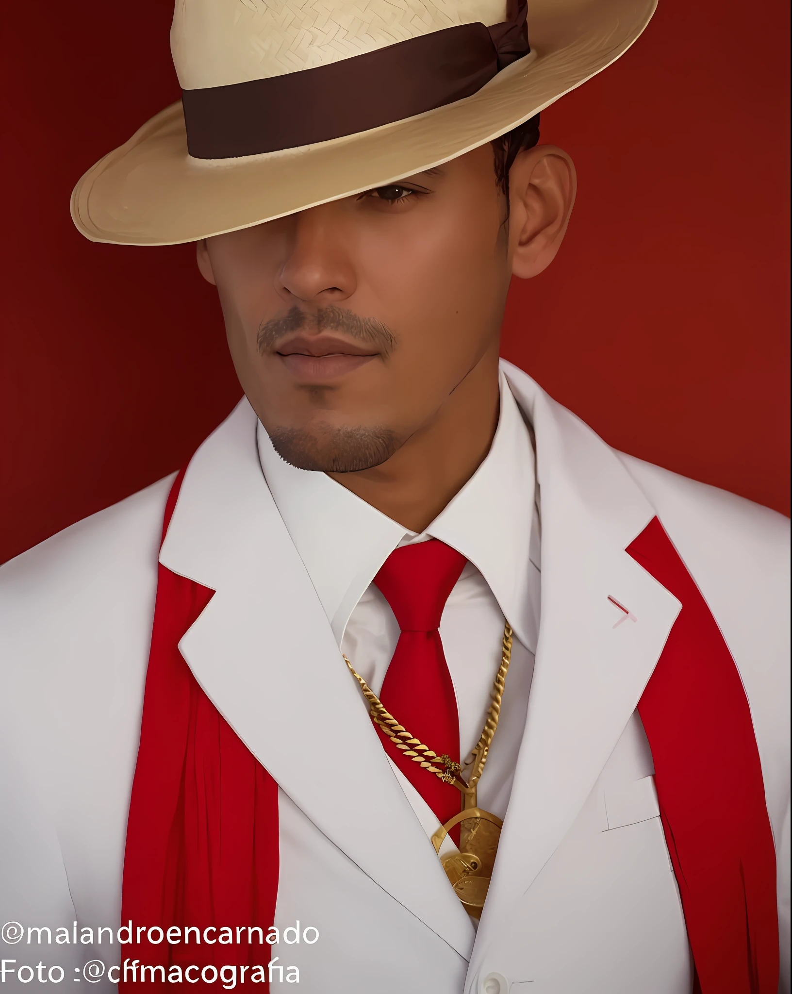 arafed man wearing a white suit and red tie and a hat, white suit and hat, a suited man in a hat, inspired by Christopher Williams, eloy morales, inspired by Toros Roslin, inspired by Randy Vargas, profile image, inspired by Byron Galvez, taken in the early 2020s, martin sandiego, wearing white suit