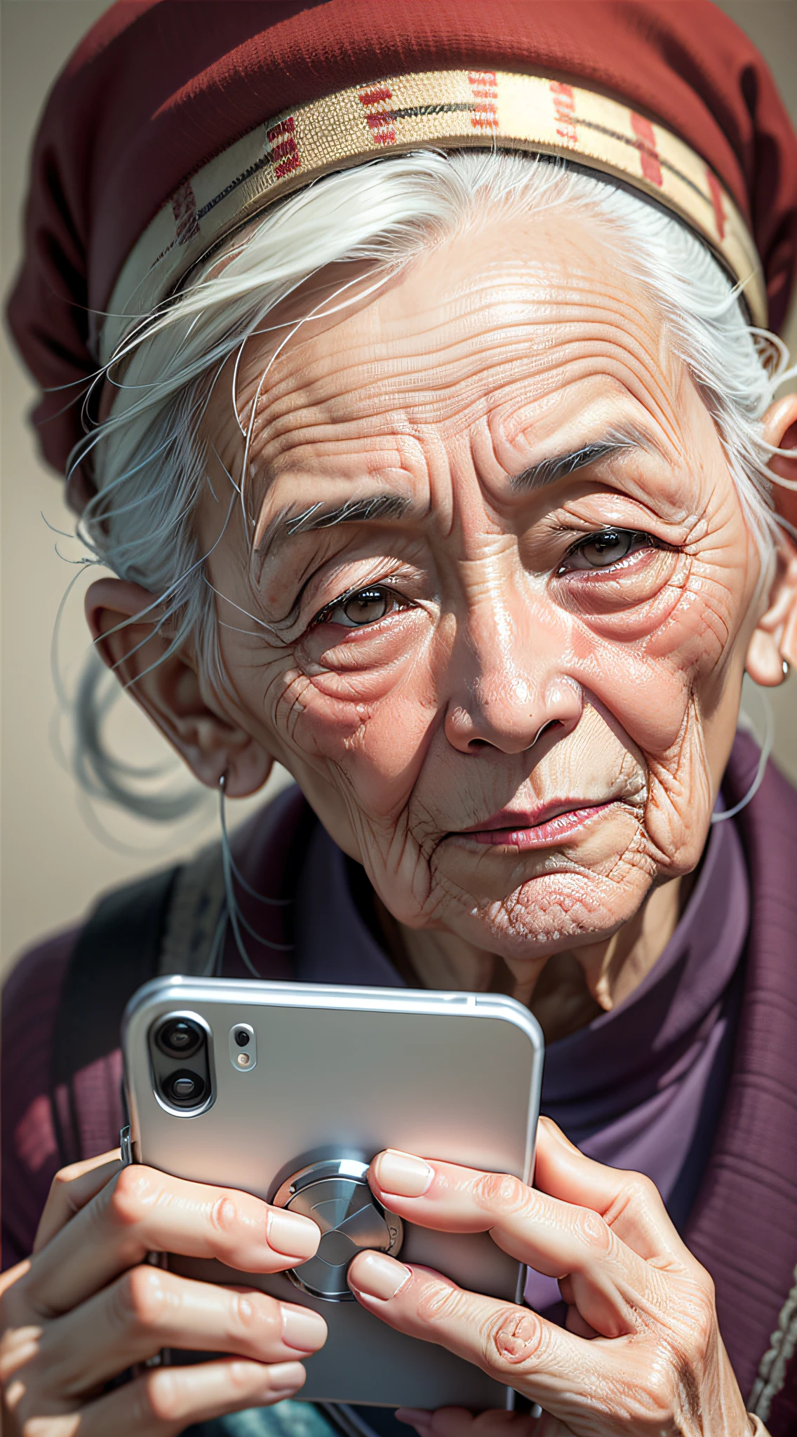 Elderly, face recognition, mobile phone, delicate, Chinese, old lady --auto --s2