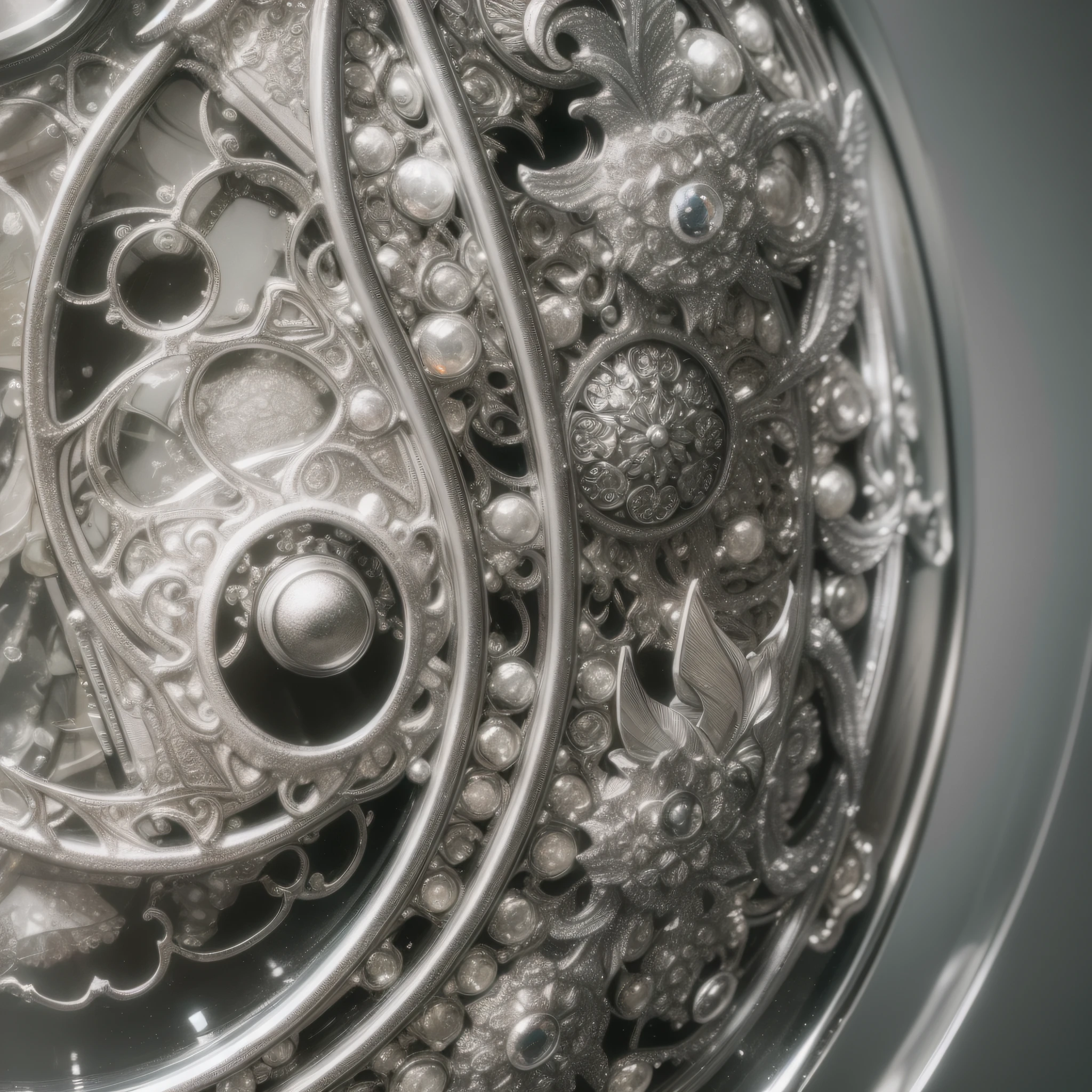 Inspired by Miki Asai's macro photography, create a detailed close-up of a ornate pewter decanter --auto --s2