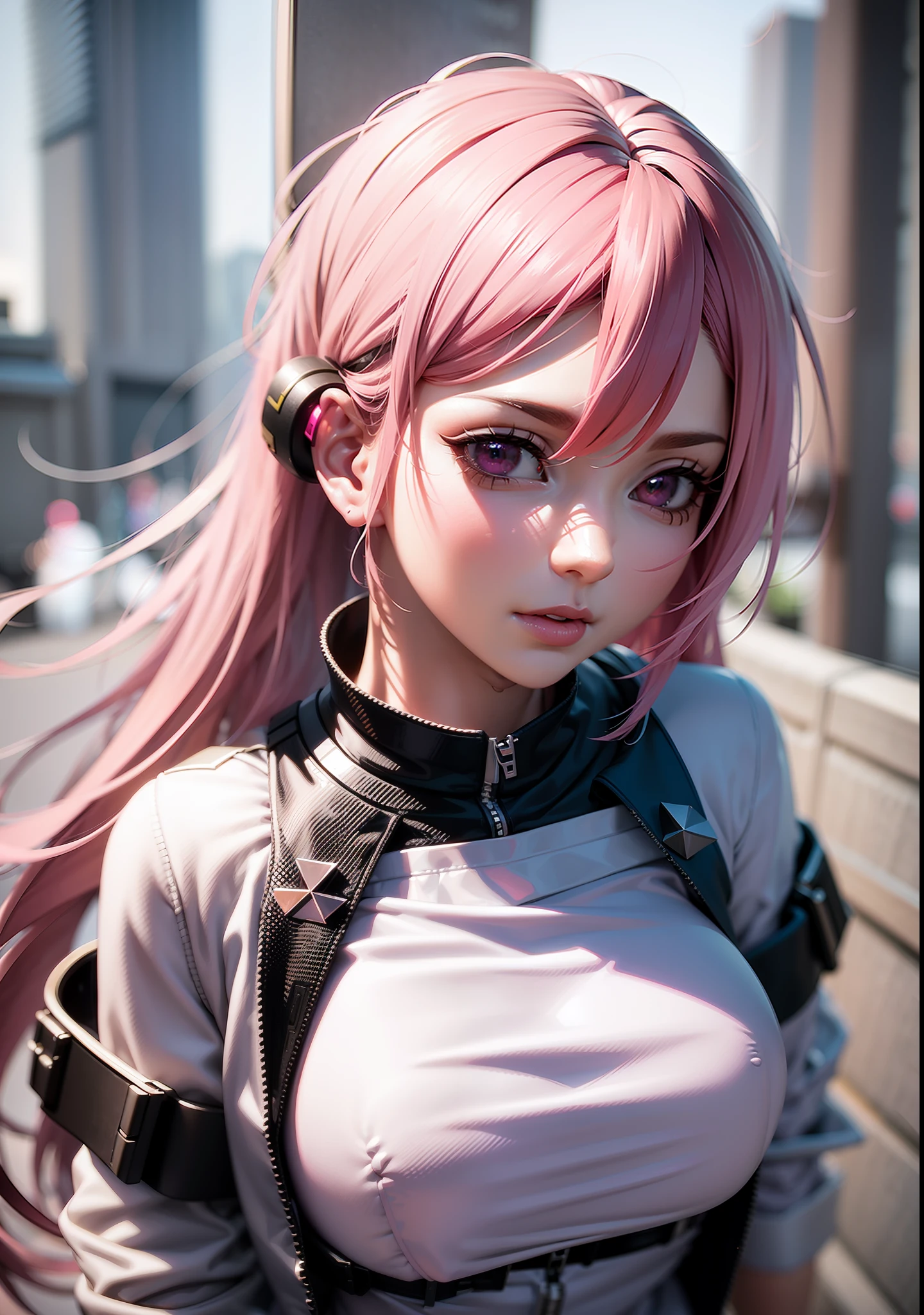 two pictures of a woman with pink hair and a white shirt, the style of wlop, wlop and krenz cushart, wlop loish and clamp style, trending on cgstation, female cyberpunk anime girl, cyberpunk 2 0 y. o model girl, 3 d render character art 8 k, ross tran and wlop, cyborg - girl with silver hair