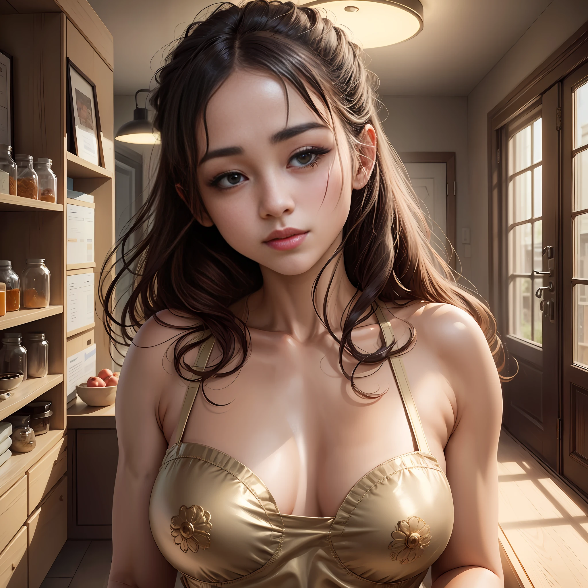 Nude apron
Mask content original face 21 year old girl, small breasts, beautiful breasts, highly delicate skin, HD, goosebumps, visible pores, intricate, masterpiece, highest quality --auto --s2