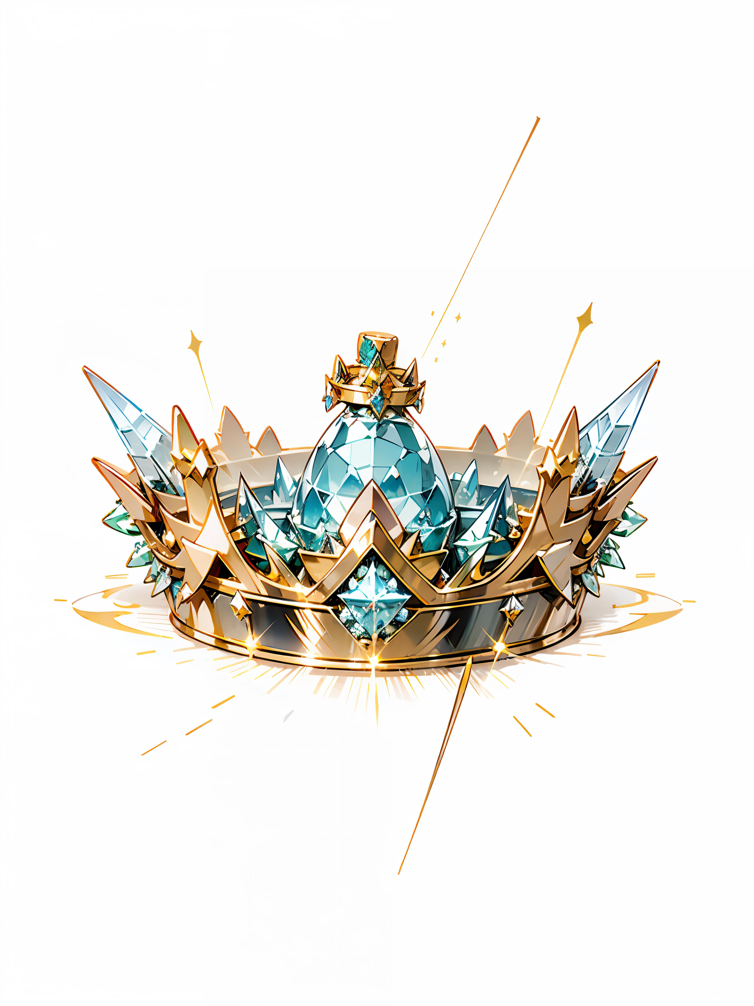 8k, (crown close-up), (((looking up))), with a gold + diamond crown on white background, diamond wings!! ,((((((Elf Crown)))),(Game Crown)))),(Gold + Diamond Crown)),((Left and Right Symmetrical Crown)),(((Streamlined Crown)))),(((Slender Crown))), Gorgeous, Colorful, Complex Diamonds, Ultra Realistic Fantasy Crown, Crystal Crown, White Laser Crown, Crystal Corolla, Floating Crown, (Ray Tracing), ((Clean Background)), Crown, Crown, Giant Diamond Crown, Diamond Tiara, Diamond Crown --auto --s2