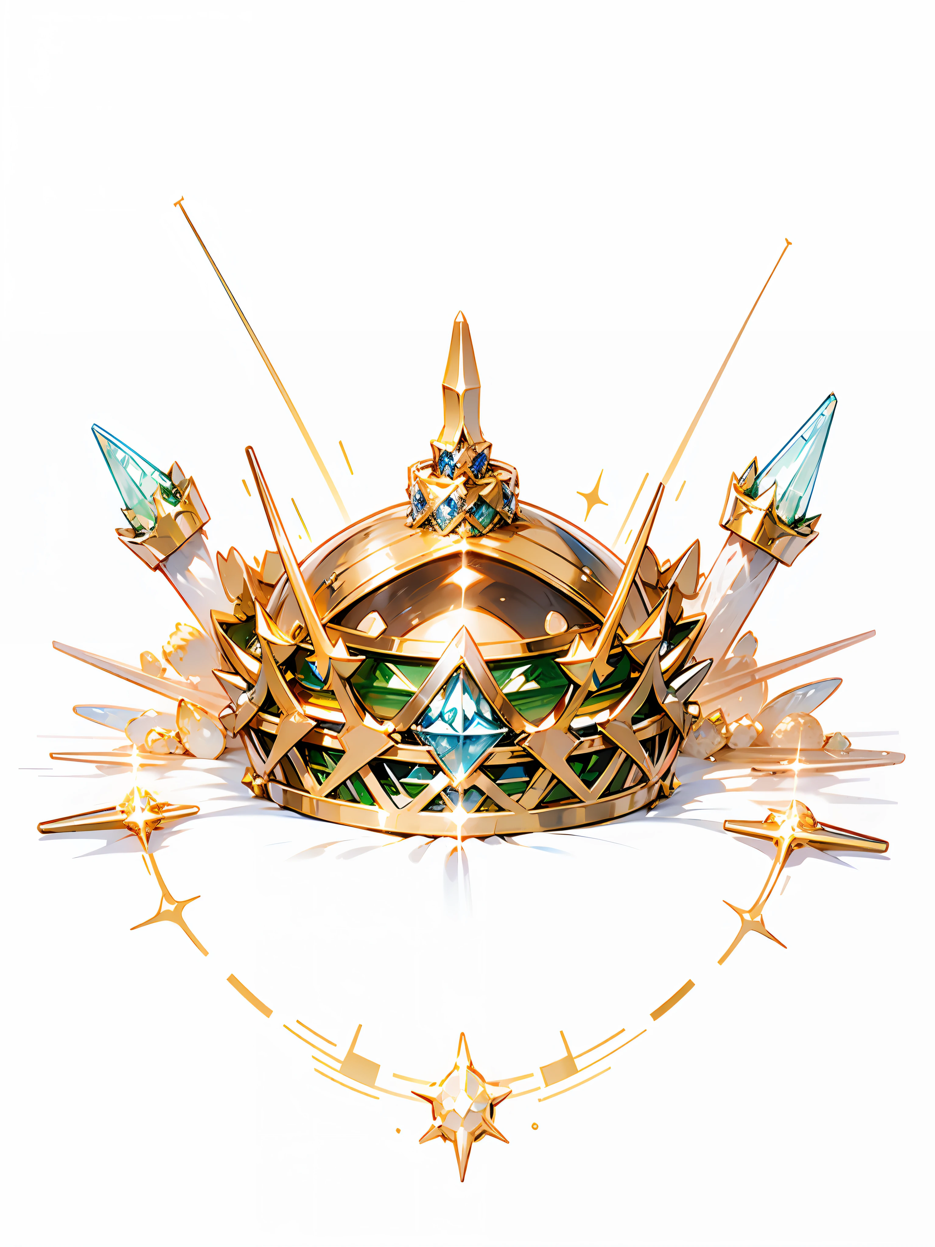 8k, (crown close-up), (((looking up))), with a gold + diamond crown on white background, diamond wings!! ,((((((Elf Crown)))),(Game Crown)))),(Gold + Diamond Crown)),((Left and Right Symmetrical Crown)),(((Streamlined Crown)))),(((Slender Crown))), Gorgeous, Colorful, Complex Diamonds, Ultra Realistic Fantasy Crown, Crystal Crown, White Laser Crown, Crystal Corolla, Floating Crown, (Ray Tracing), ((Clean Background)), Crown, Crown, Giant Diamond Crown, Diamond Tiara, Diamond Crown --auto --s2