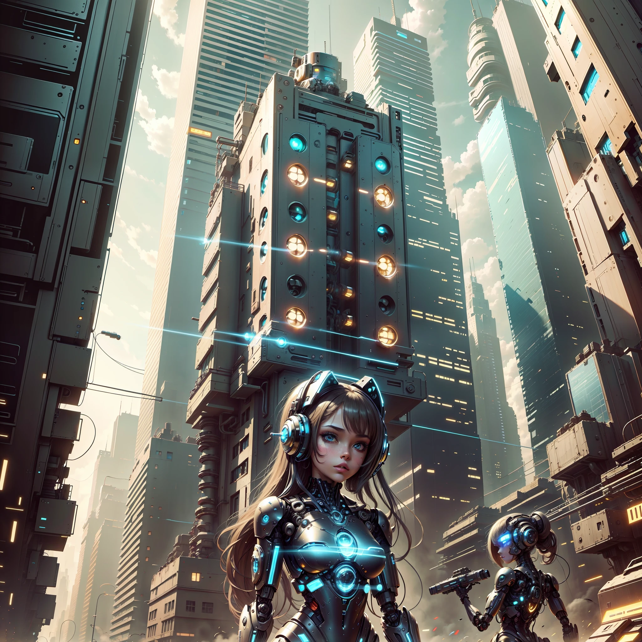 Mix, robots, perfect and well-detailed girls, City, technology. --auto --s2