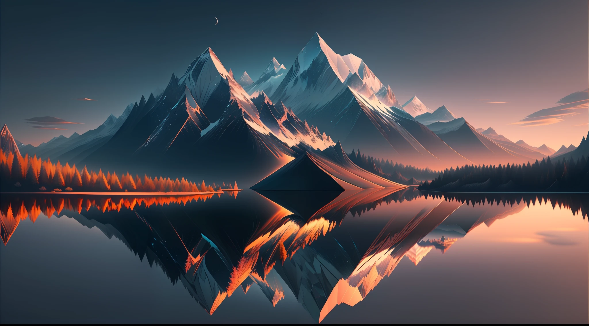 A masterpiece, the best quality, stunning reflections, the best reflections ever. (very detailed CG unity 8k wallpapers), (best quality), (best illustrations), (best shadows), dark theme with natural elements, MOUNTAINS, (natural elements),