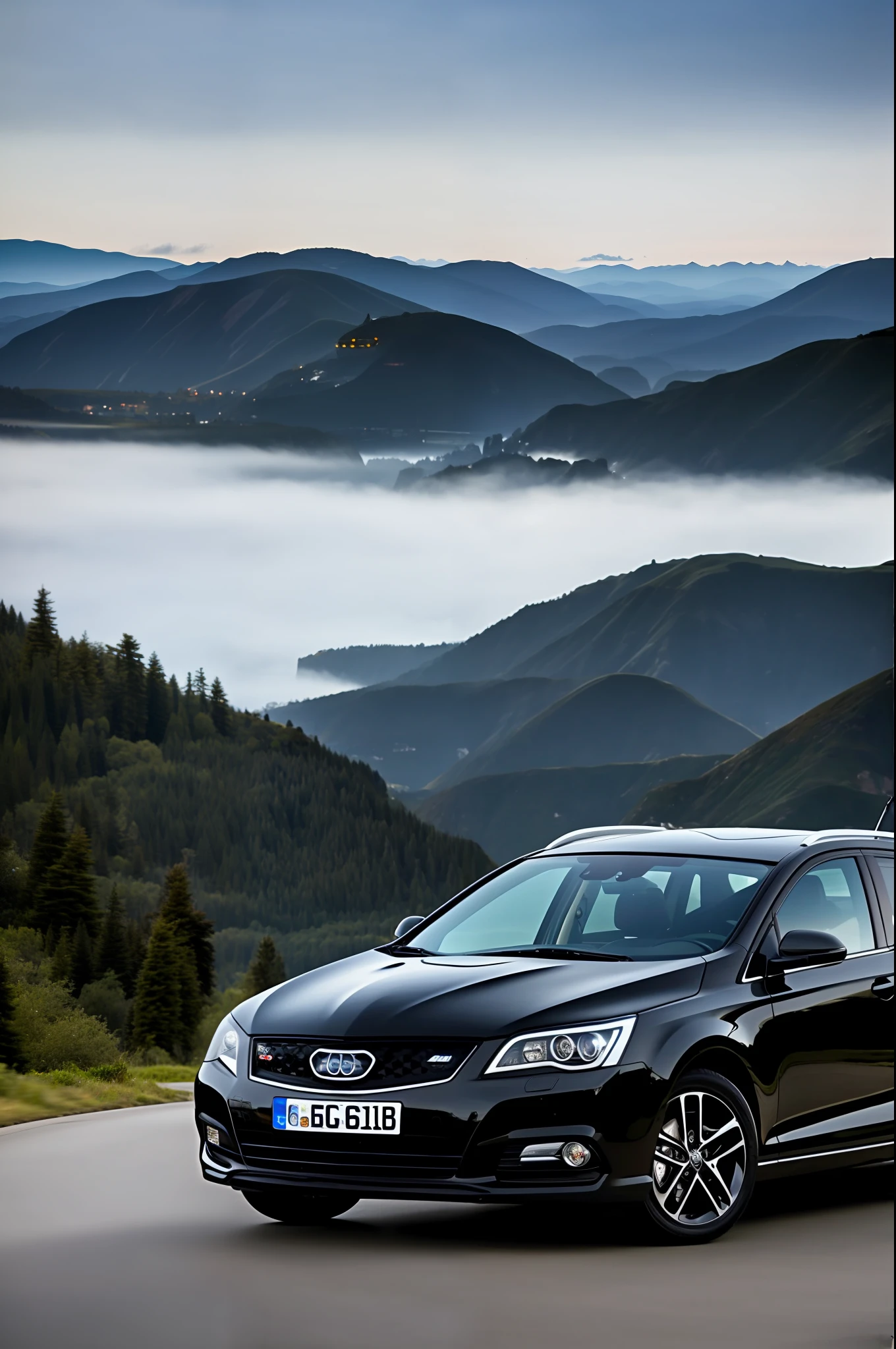 Detailed black gol car on a road