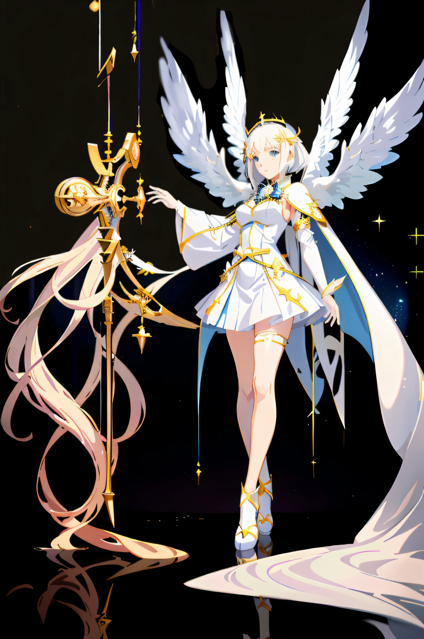 anime girl with angel wings holding a sword and a sword, anime goddess, angel knight girl, full - body majestic angel, knights of zodiac girl, tall female angel, beautiful celestial mage, cushart krenz key art feminine, white haired deity, angelic golden armor, angelical, key anime art, goddess of light, as a mystical valkyrie