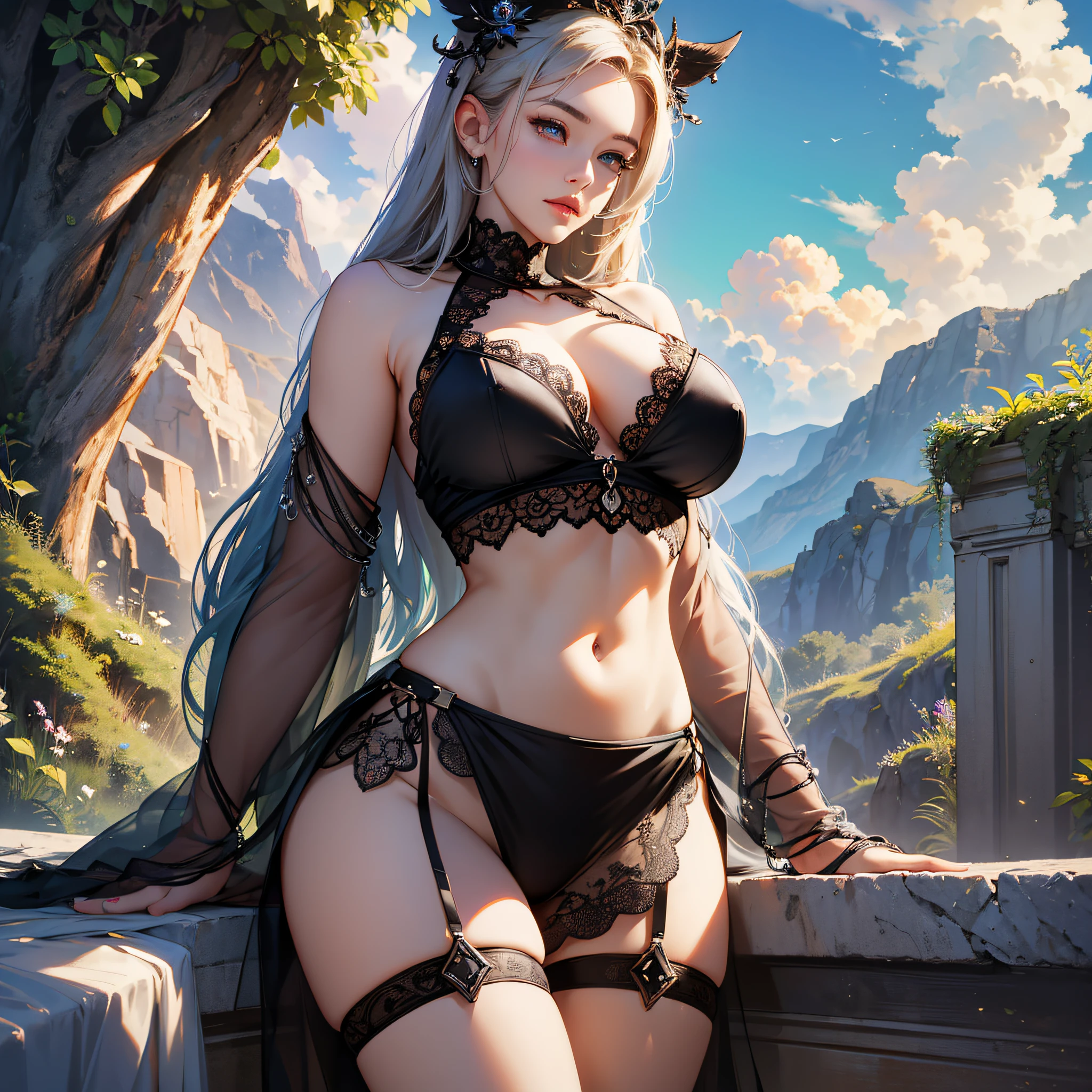 (masterpiece: 1.1), (bestquality: 1.2), highres, original, extremely detailed wallpaper, official art, amazing, high detail, ultra-detailed, extremely detailed 8k wallpaper, outdoor, (1girl), big breasts, black thighs, full body,ultra realistic,sexy,seductive --auto --s2