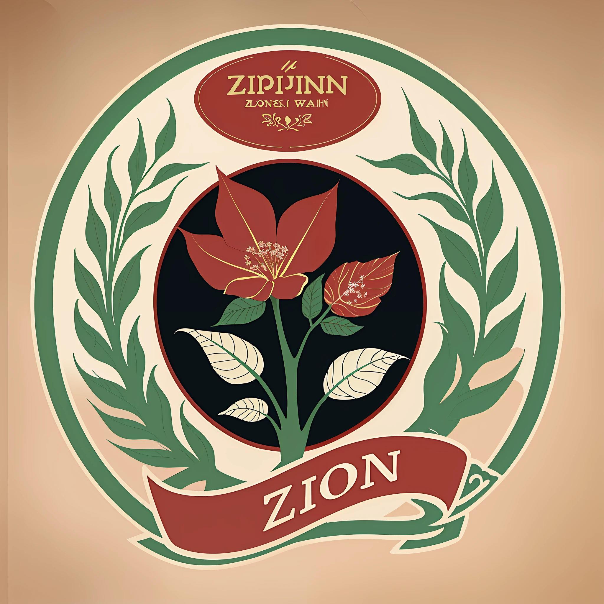 There is a logo image with flowers, Zun, inspired by Johann Zoffany, inspired by Zeen Chin, inspired by Joseph Ignaz Appiani, inspired by John Zephaniah Bell, inspired by Zvest Apollonio, inspired by Jin Nong, Zeppelin, inspired by Eglon van der Neer, vintage label, It should have the words ZiPinJi and so on