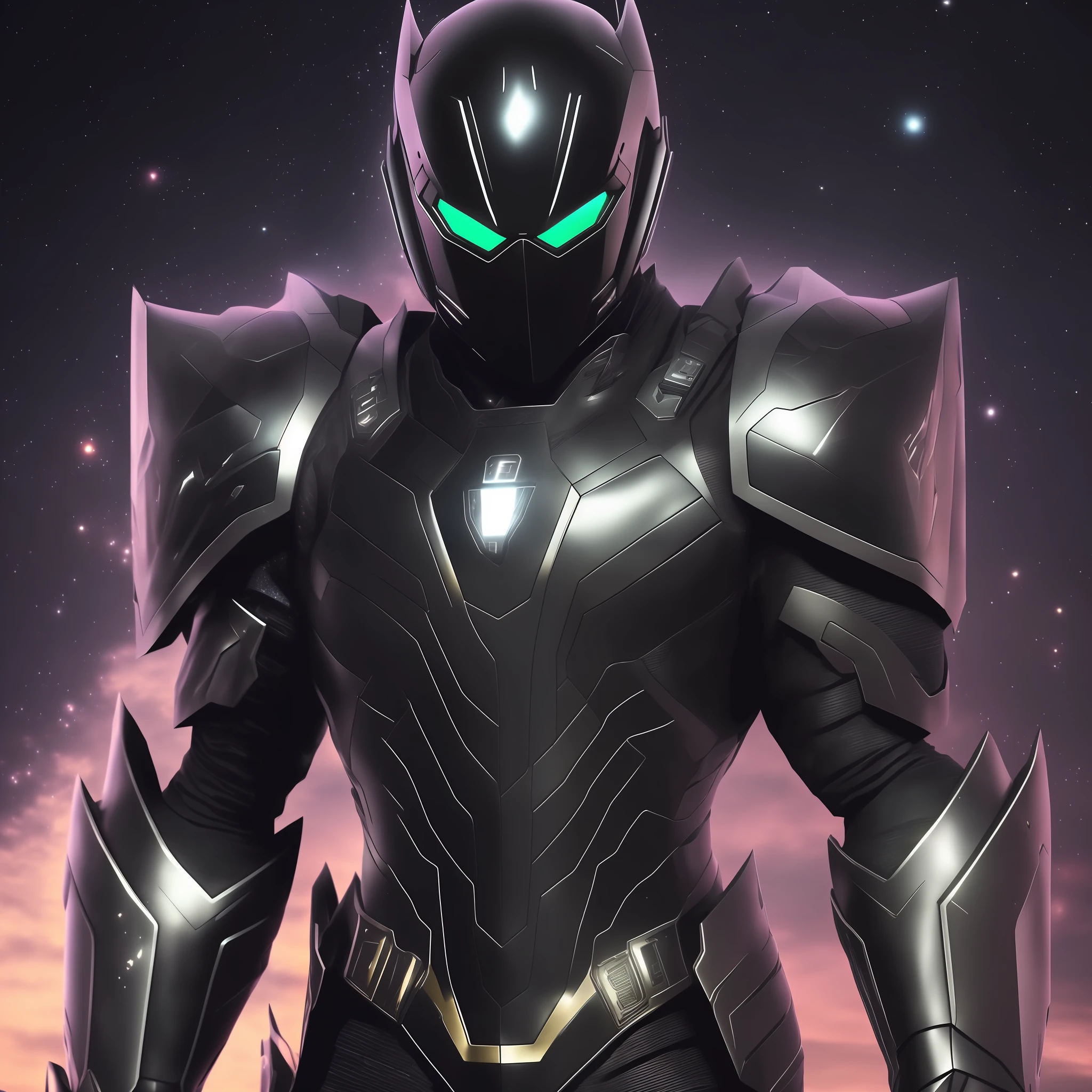 ((A person in a very dark black suit, Kamen rider Ryuga style) 1.5), ((sharp black armor, stealth armor) 1.3), Tokusatsu, Dark, ((Environment: Outer space with planet in the background) 1.4), UHD, 16K, ((armored uniform) 1.5) --auto --s2