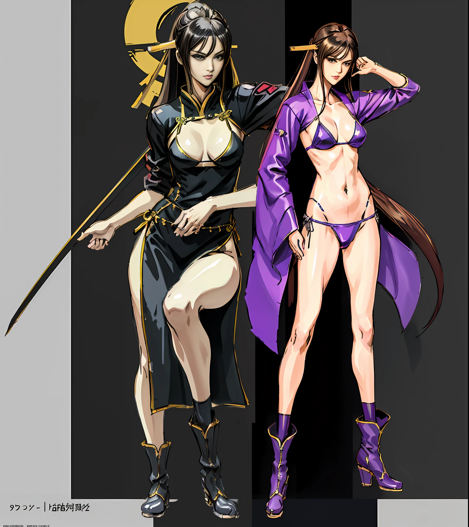 Masterpiece, 4k anime, anime drawing of a woman in hanfu and robes, full, slender and well-proportioned perfect body, realistic hanfu, wearing boots, combat posture study, full body, dress: bikini and hanbok, girl image, girl anime style, color sketch, sketch art style, anime art, digital anime, super high resolution, realistic scale SFW, hands on her body pose! , full body combat pose, gesture drawing, fine sketching, full body portrait, anime painting