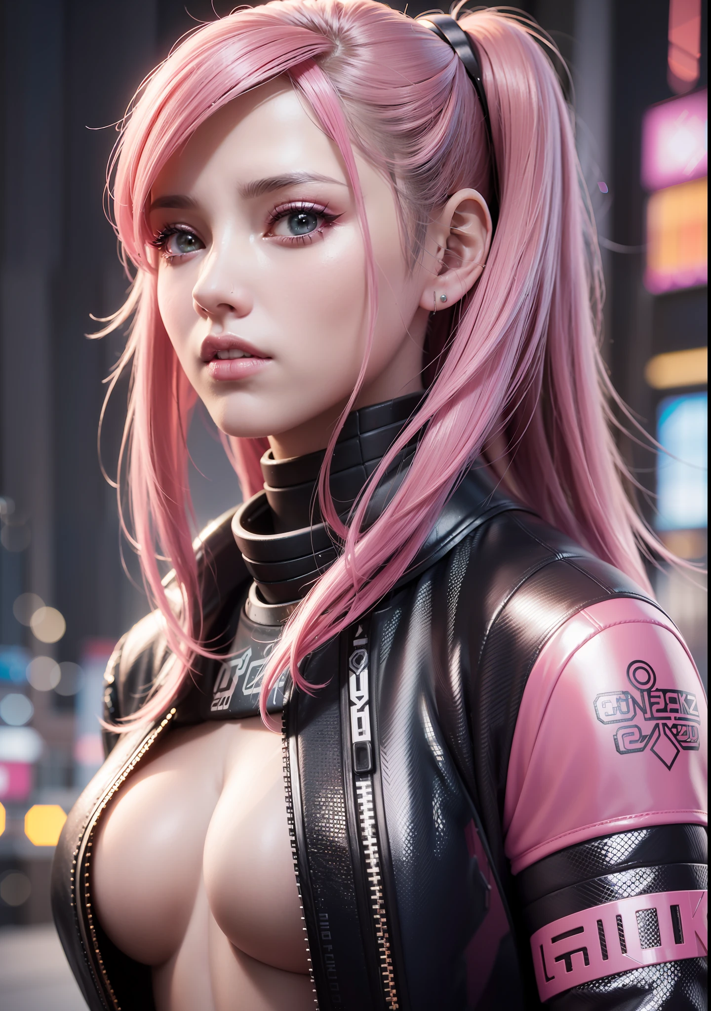 a close up of a woman in a black and pink outfit, cyberpunk 2 0 y. o model girl, 3 d character concept artwork, female cyberpunk anime girl, amazing 8k character concept art, cute cyborg girl, girl in mecha cyber armor, realistic character concept art, smooth digital concept art, oppai cyberpunk, feng zhu concept art