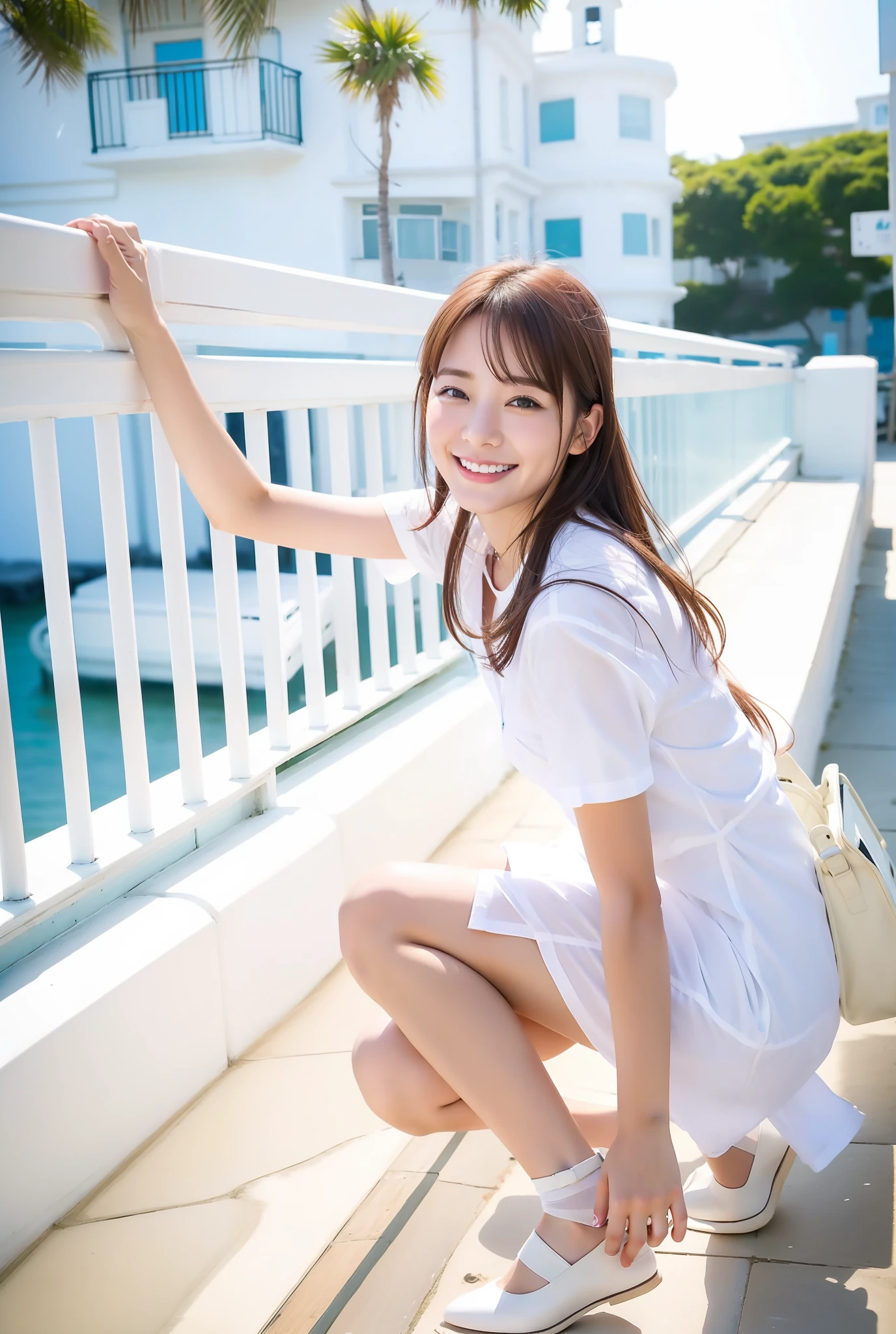 smile, white shirt, seaside, short hair