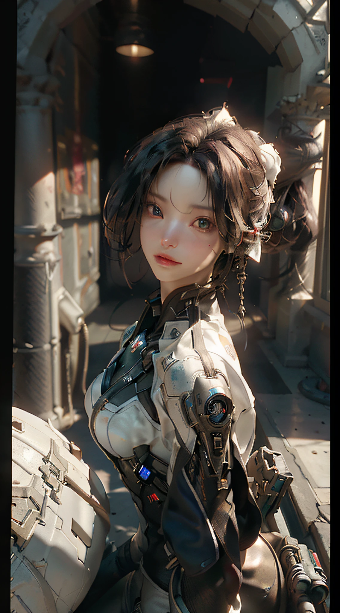 ((Best quality)), ((masterpiece)), (detailed:1.4), 3D, an image of a beautiful cyberpunk female,HDR (High Dynamic Range),Ray Tracing,NVIDIA RTX,Super-Resolution,Unreal 5,Subsurface scattering,PBR Texturing,Post-processing,Anisotropic Filtering,Depth-of-field,Maximum clarity and sharpness,Multi-layered textures,Albedo and Specular maps,Surface shading,Accurate simulation of light-material interaction,Perfect proportions,Octane Render,Two-tone lighting,Wide aperture,Low ISO,White balance,Rule of thirds,8K RAW,