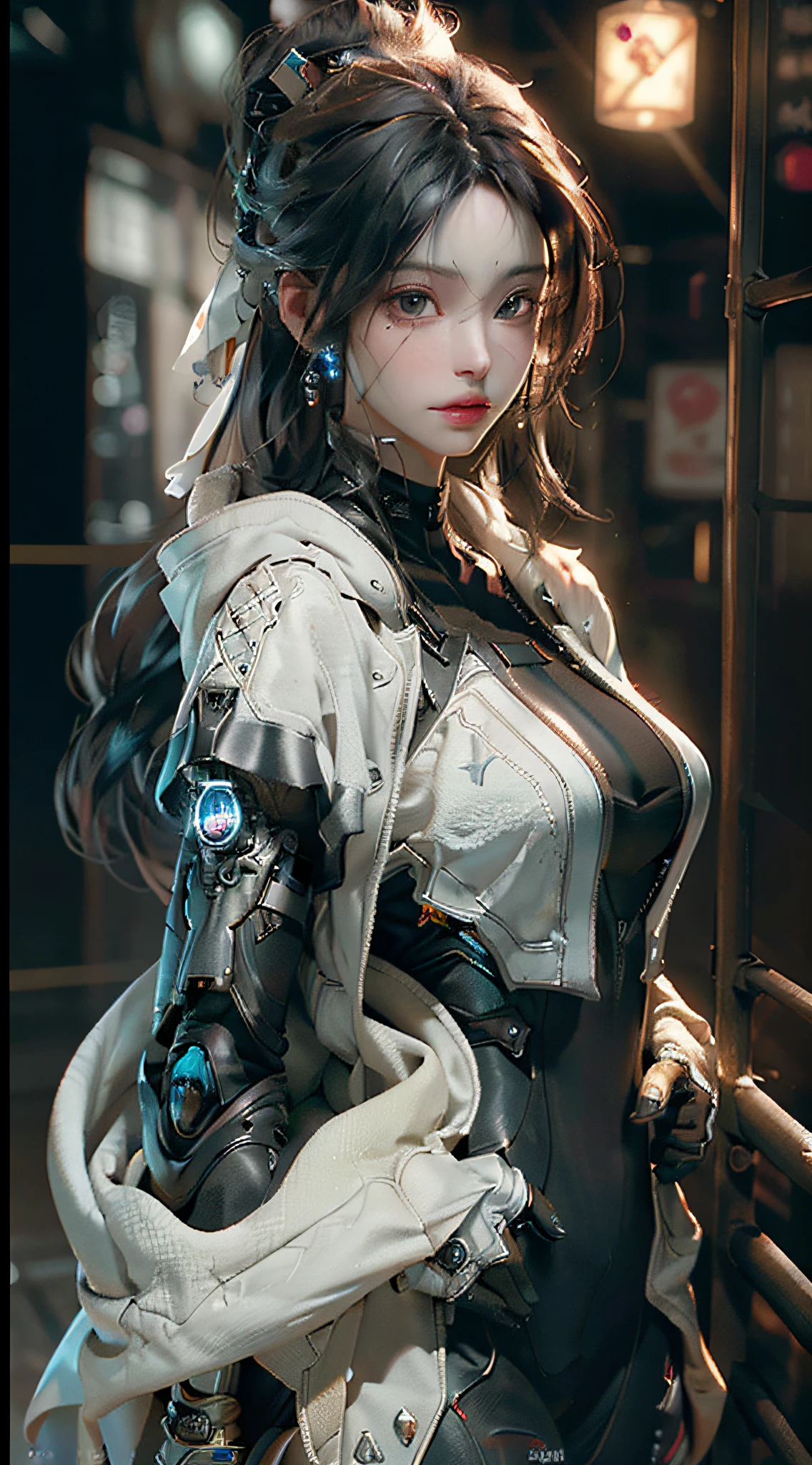 ((Best quality)), ((masterpiece)), (detailed:1.4), 3D, an image of a beautiful cyberpunk female,HDR (High Dynamic Range),Ray Tracing,NVIDIA RTX,Super-Resolution,Unreal 5,Subsurface scattering,PBR Texturing,Post-processing,Anisotropic Filtering,Depth-of-field,Maximum clarity and sharpness,Multi-layered textures,Albedo and Specular maps,Surface shading,Accurate simulation of light-material interaction,Perfect proportions,Octane Render,Two-tone lighting,Wide aperture,Low ISO,White balance,Rule of thirds,8K RAW,