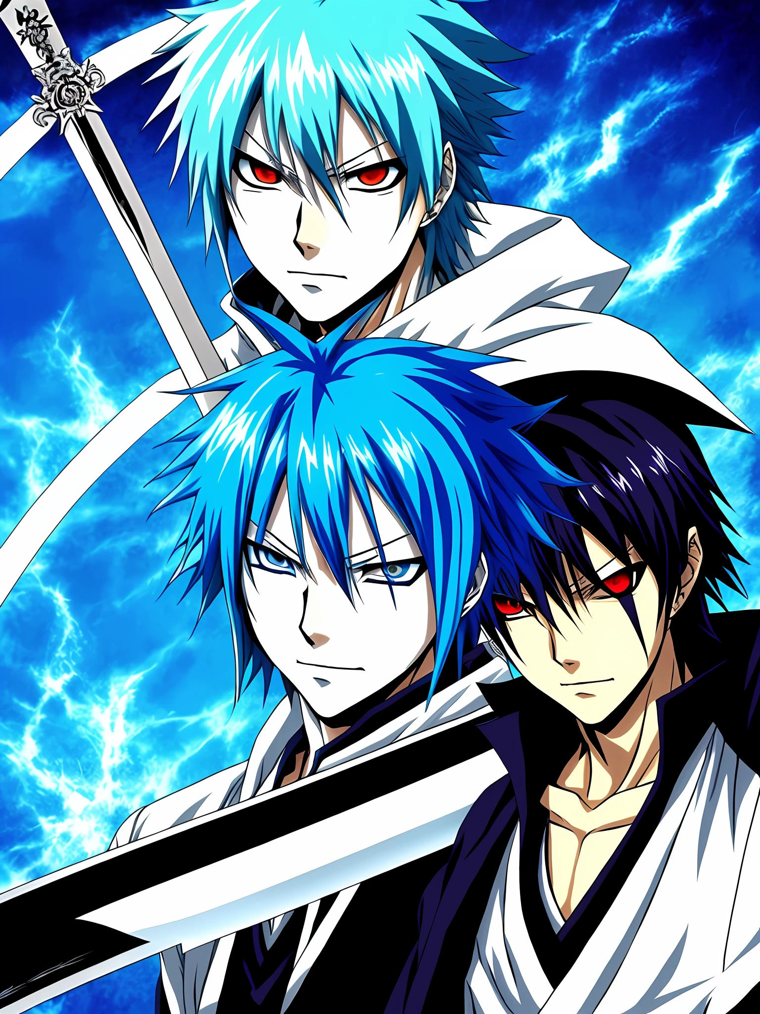 Shinigami bleach captain with blue hair and long sword