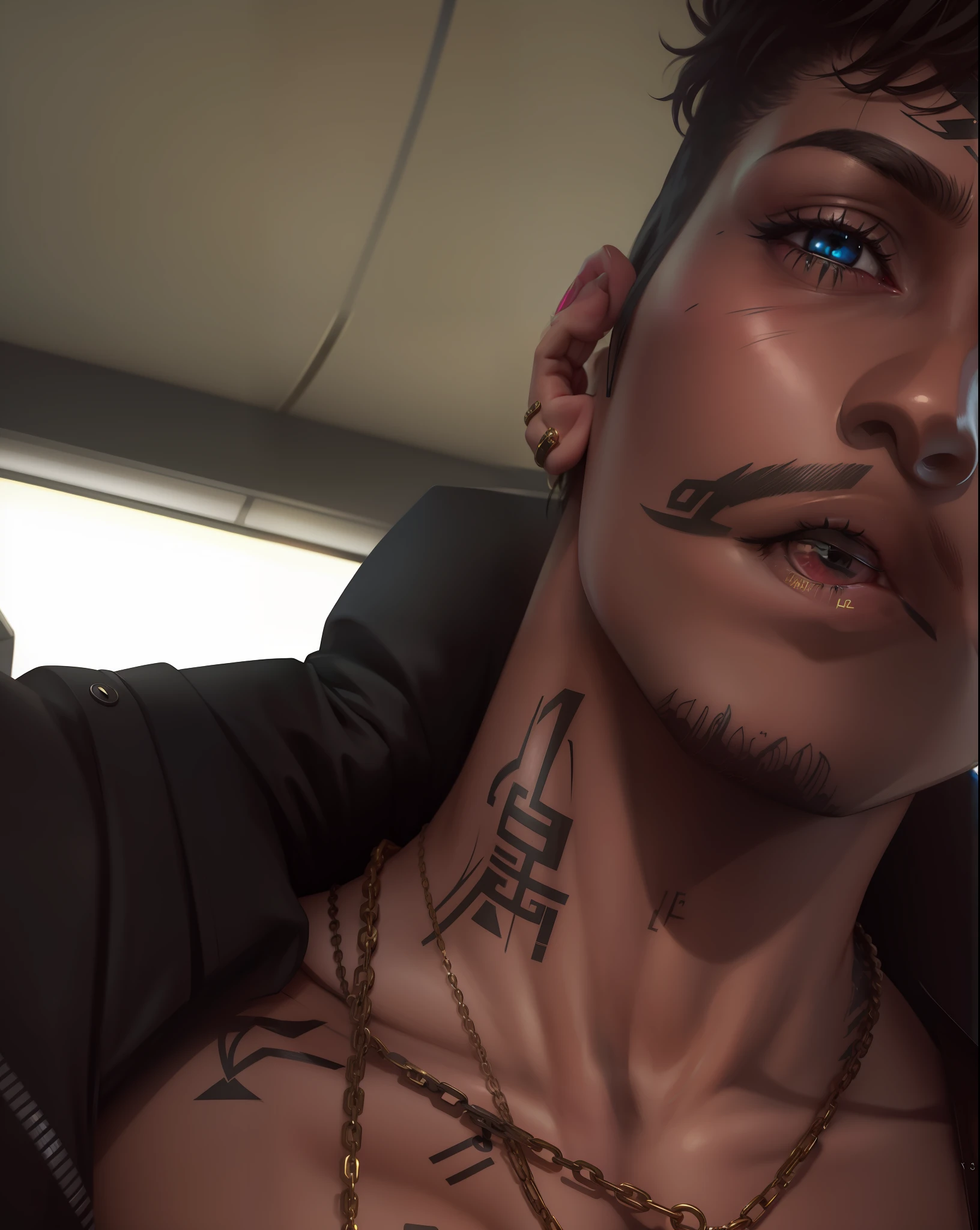 cyberpunk, tattoo written neonzera, gold chain --auto --s2