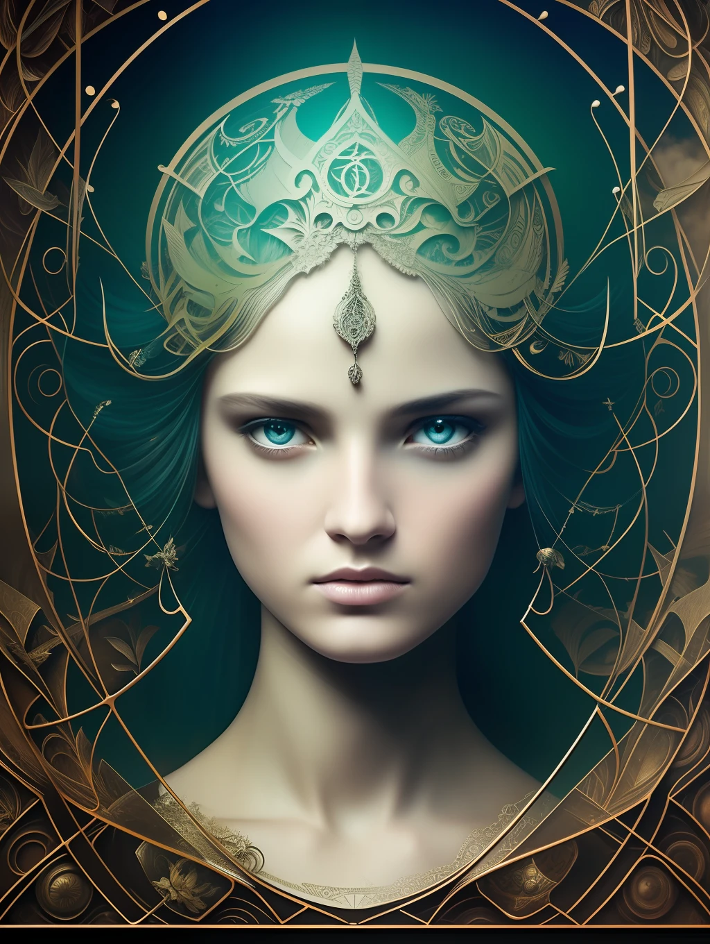 intricate  mugshot of a fairy :: Tom Bagshaw, Zdzislaw Beksinski, Yoshitaka Amano, Raffaello Ossola, Martin Wittfooth, Luigi Spano, Vladimir Kush :: stunning interpretive visual, 8k, hd hight details, real face , SKIN TEXTURED, in front a camera, looking at the camera, center image, frame ahead, centralized image, positioned the image in the center, all body in the image, all head in the image