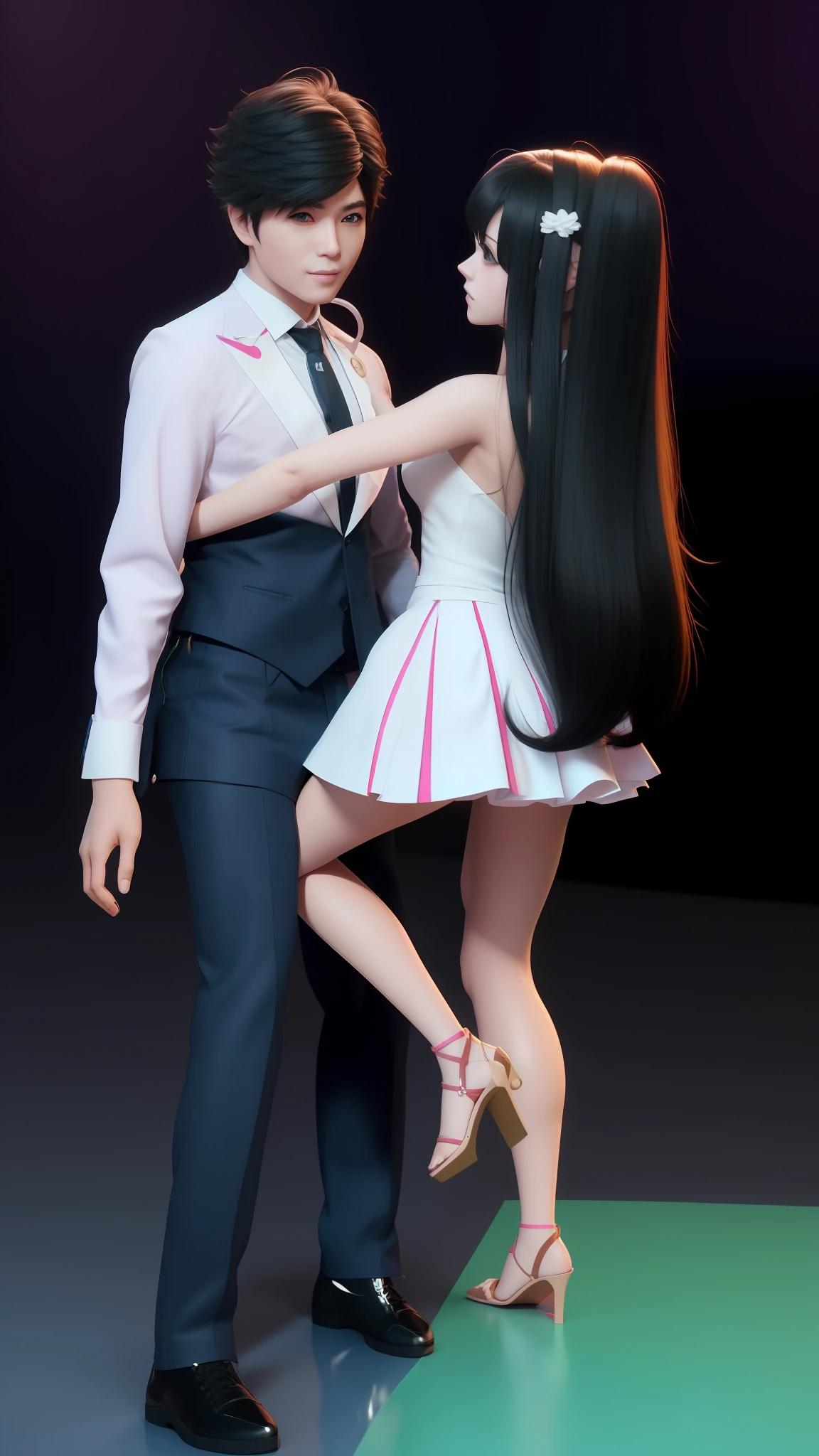 they are two people standing next to each other in a pose, anime styled 3d, smooth anime cg art, dancing with each other, passionate pose, couple dancing, anime pose, ilya kuvshinov with long hair, rob rey and kentarõ miura style, range murata and artgerm, yandere. tall