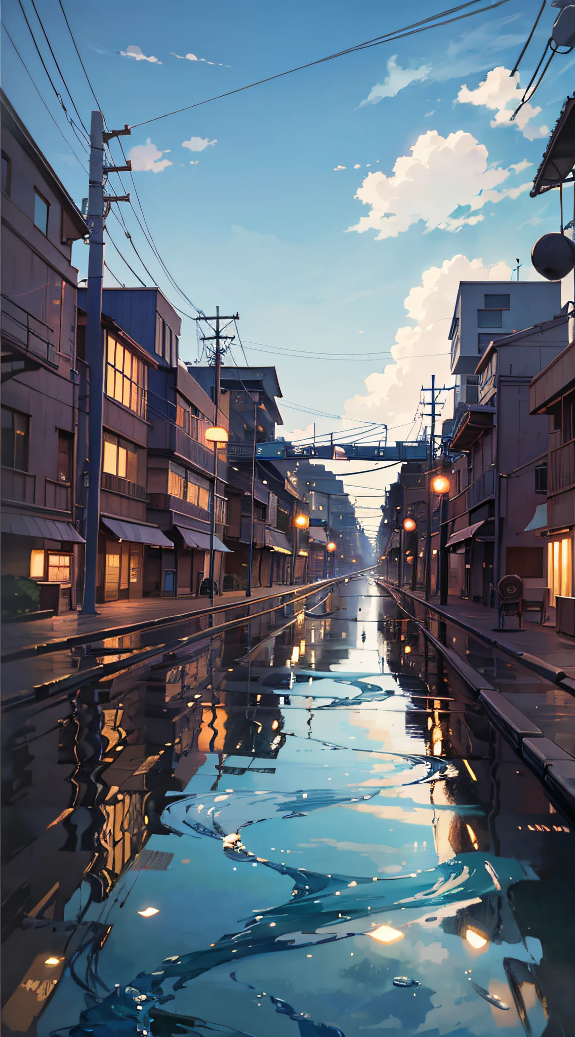 Anime train on tracks through body of water, image by Makoto Shinkai, pixiv, concept art, lofi art style, reflection. Enhanced detail, perfect picture quality. by makoto shinkai, lofi art, beautiful anime scenes, anime scenery, detailed scenery—width 672, in style of makoto shinkai, style of makoto shinkai --auto --s2