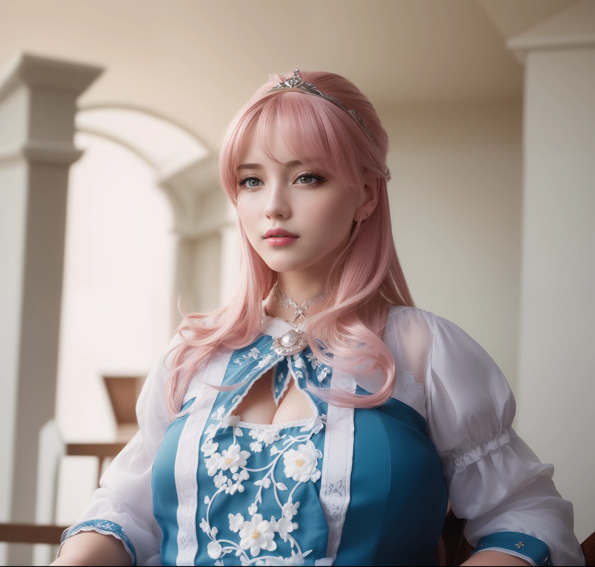 (masterpiece, best quality, extremely detailed 8k, ultra hd, ultra-detailed, highly detailed, highly realistic, ultra-realistic, photo realistic), (1girl:1.5), (detailed realistic skin), (realistic big breasts), (pink lipstick)