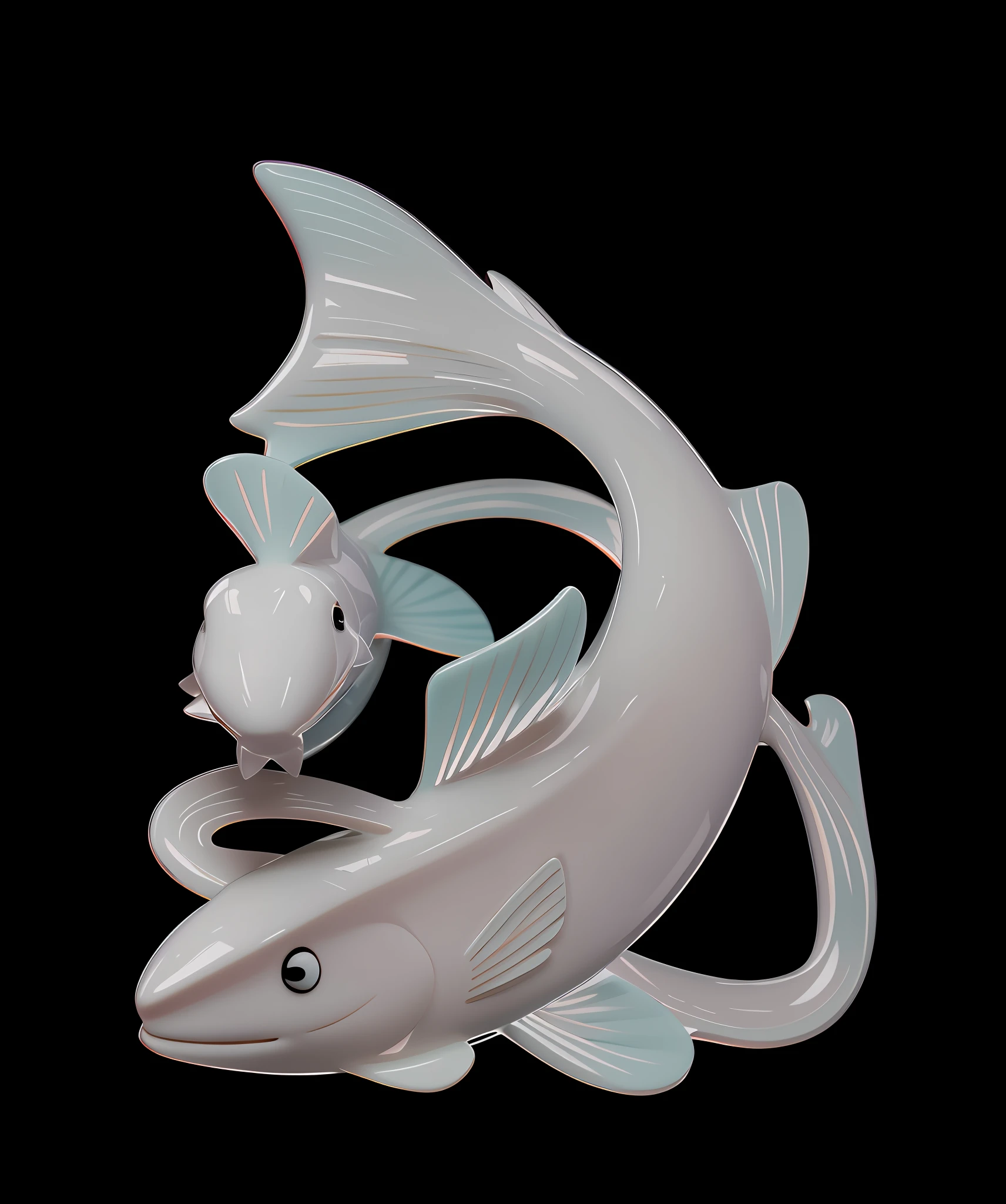 Strong contrast European and American cartoon simple model jade unmanned fish hand drawn clear border cartoon milky white lowpoly Hetian jade
