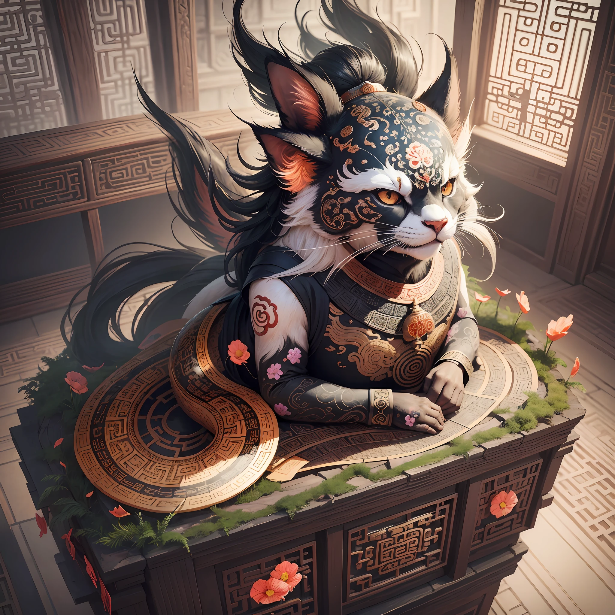 With the four words "how to solve worries", the best quality, high resolution, surreal, detailed, ancient Chinese style, ink, amazing, dynamic angle, three-dimensional, the picture needs to show how to solve the four words. --auto --s2