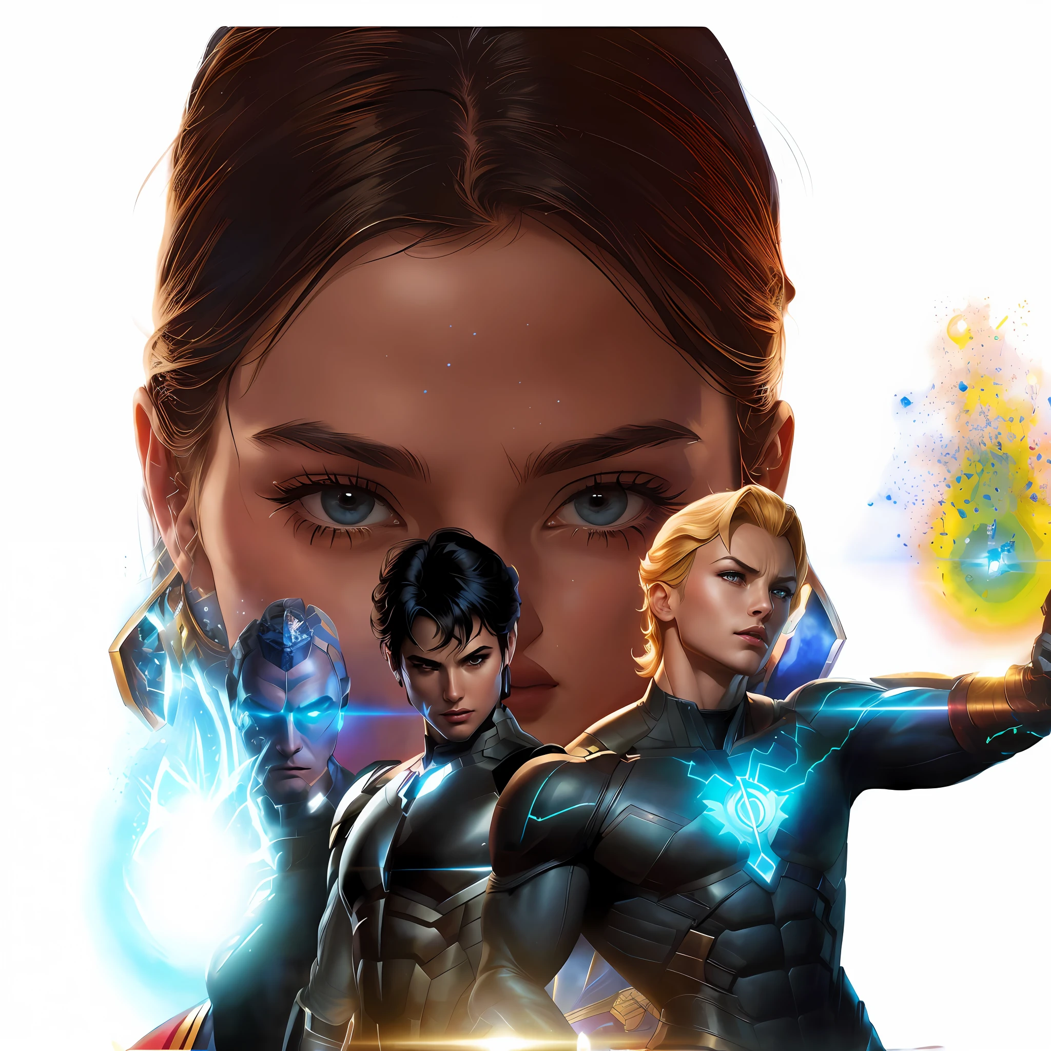 there are two people that are standing next to each other, textless, medium close - up ( mcu ), key art, fan art, eternals, cover game art, highly detailed exquisite fanart, 4k detailed digital art, comicbook cover, official fanart behance hd, movie promotional art, fanart, artgerm jsc, 8k comic art