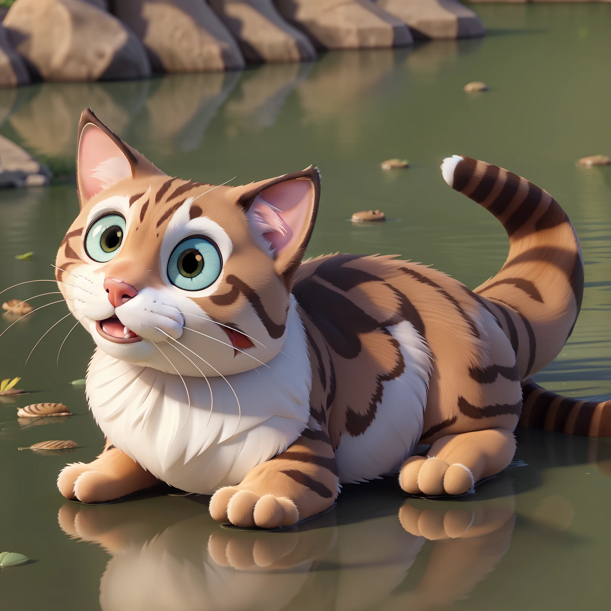 ((Cartoon 3D, OC rendering super detail)), a fishing cat.