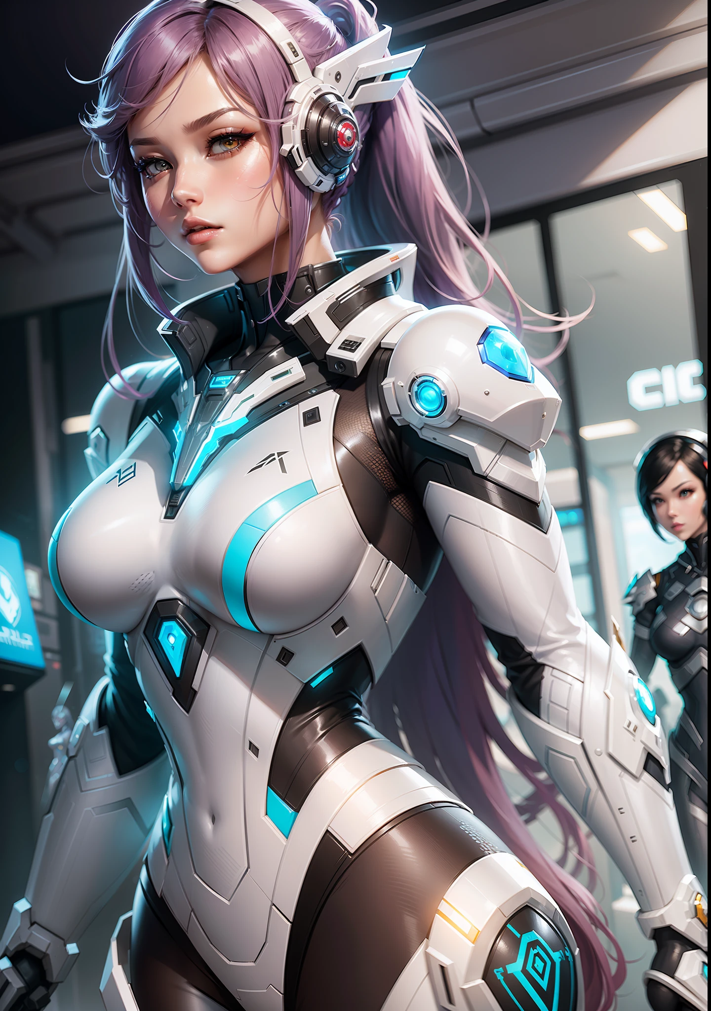 A women in superhero costumes standing next to each other, diverse white cybersuits, a futuristic princes, rossdraws 1. 0, rossdraws 2. 0, perfect android girl, high quality digital concept art, of a beautiful female warframe, style artgerm, cyberpunk women, rossdraws digital painting, cybersuits, cgsociety concept art, artgerm jsc