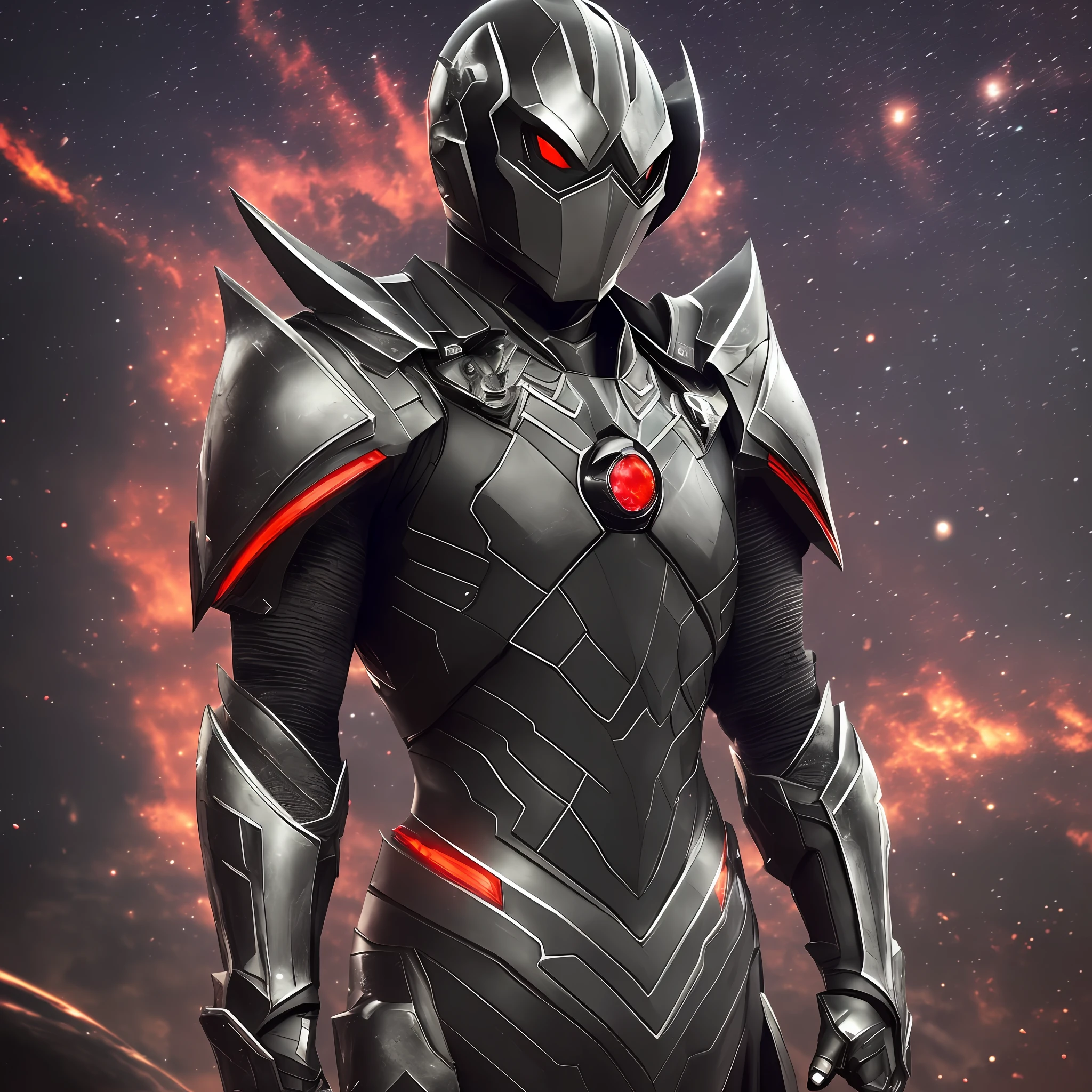 ((A person in a very dark black suit, Kamen rider Ryuga style) 1.5), ((sharp black armor, stealth armor) 1.3), Tokusatsu, Dark, ((Environment: Outer space with planet in the background) 1.4), UHD, 16K, ((armored uniform) 1.5), ((Red Eyes) 1.6) --auto --s2