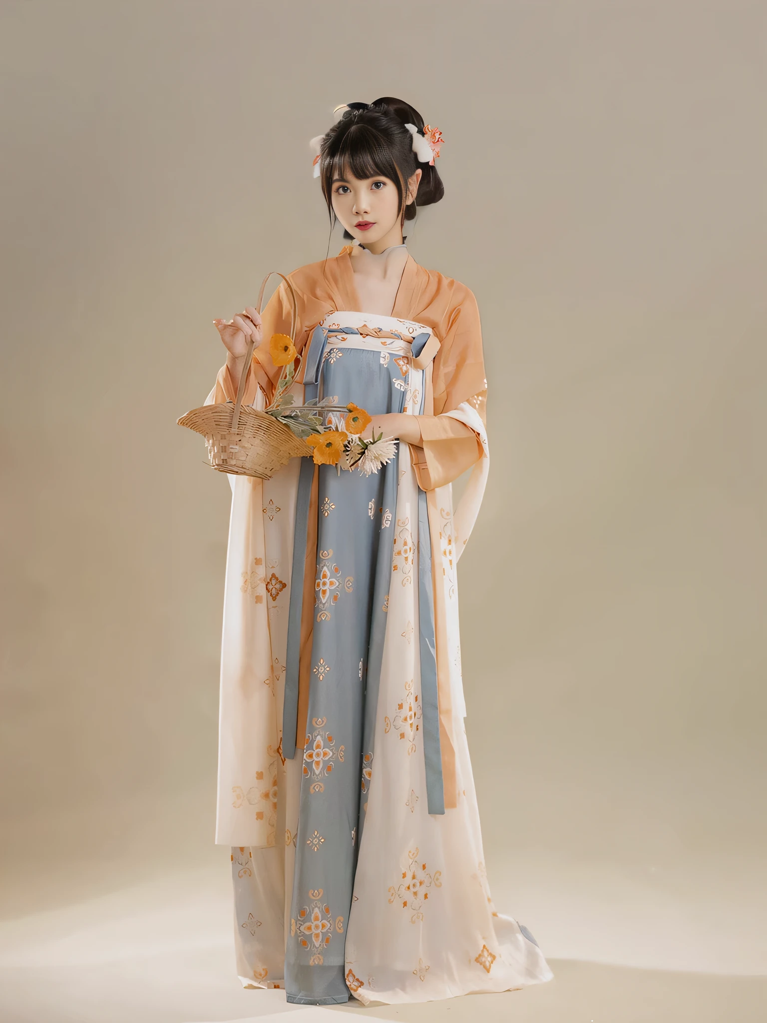 ultra high res, best quality, photo, 4k, (photorealistic:1.4),
1girl, high ponytail,
hanfugirl,light green hanfu, floral print,
arms behind back,
