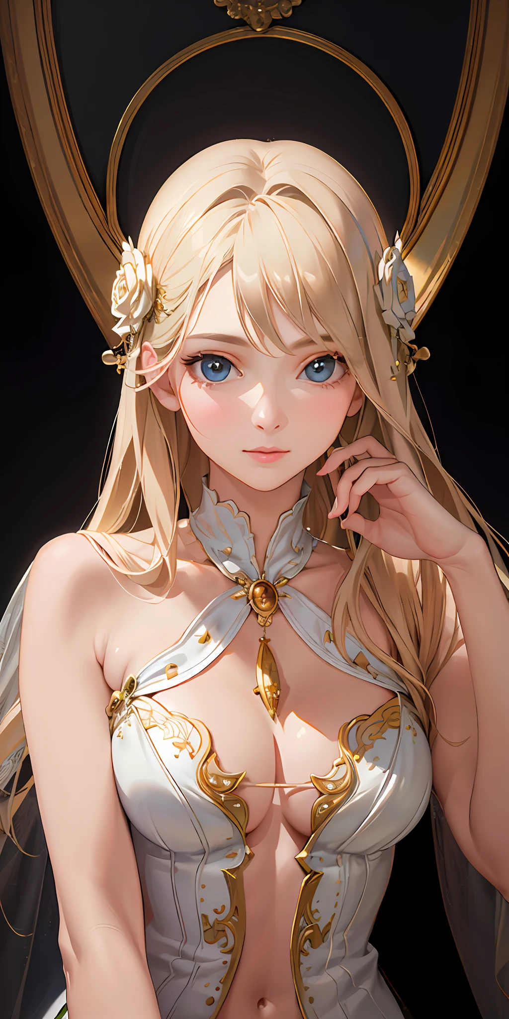 (Photorealistic:1.4), (Masterpiece, Sidelight, Exquisite Beautiful Eyes: 1.2), Masterpiece*Portrait, Realistic, 3D Face, Glistening Eyes, Glossy Hair, Glossy Skin, Solo, Embarrassing, (Abdomen),