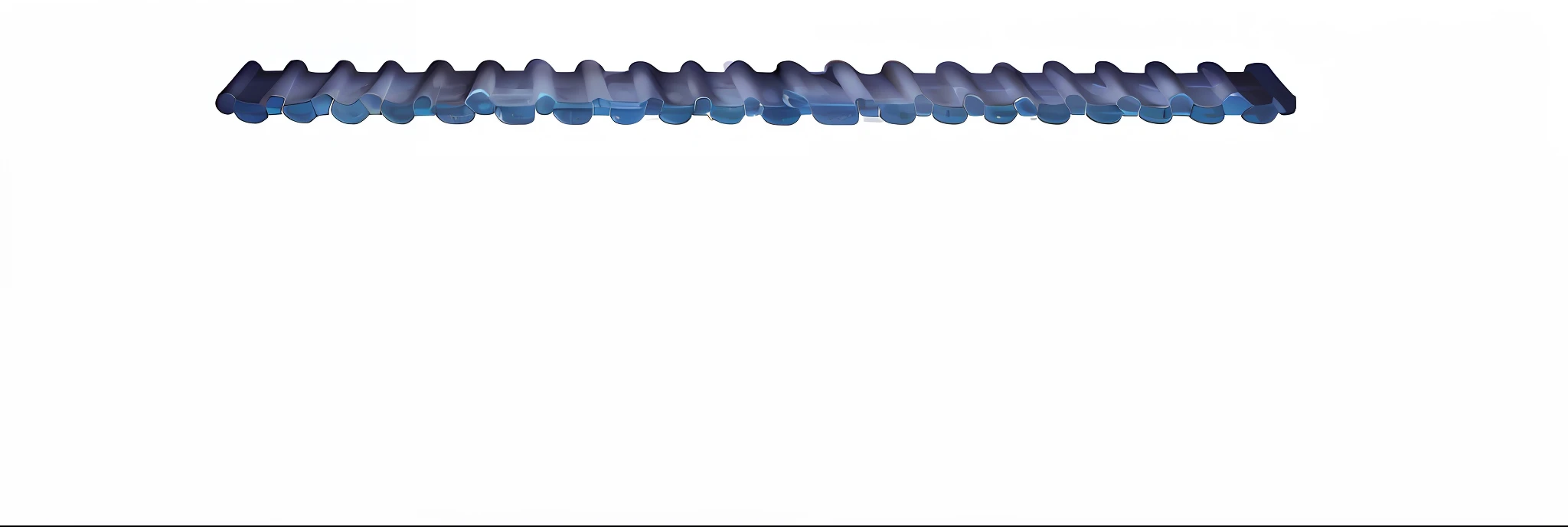 there is a picture of a row of blue plastic pipes, membrane, blue border, 1128x191 resolution, wavy, on clear background, bottom - view, left profile, isolated on white background, very long, sawblade border, neck zoomed in, illustration, non-pleated section, winter blue drapery, chain