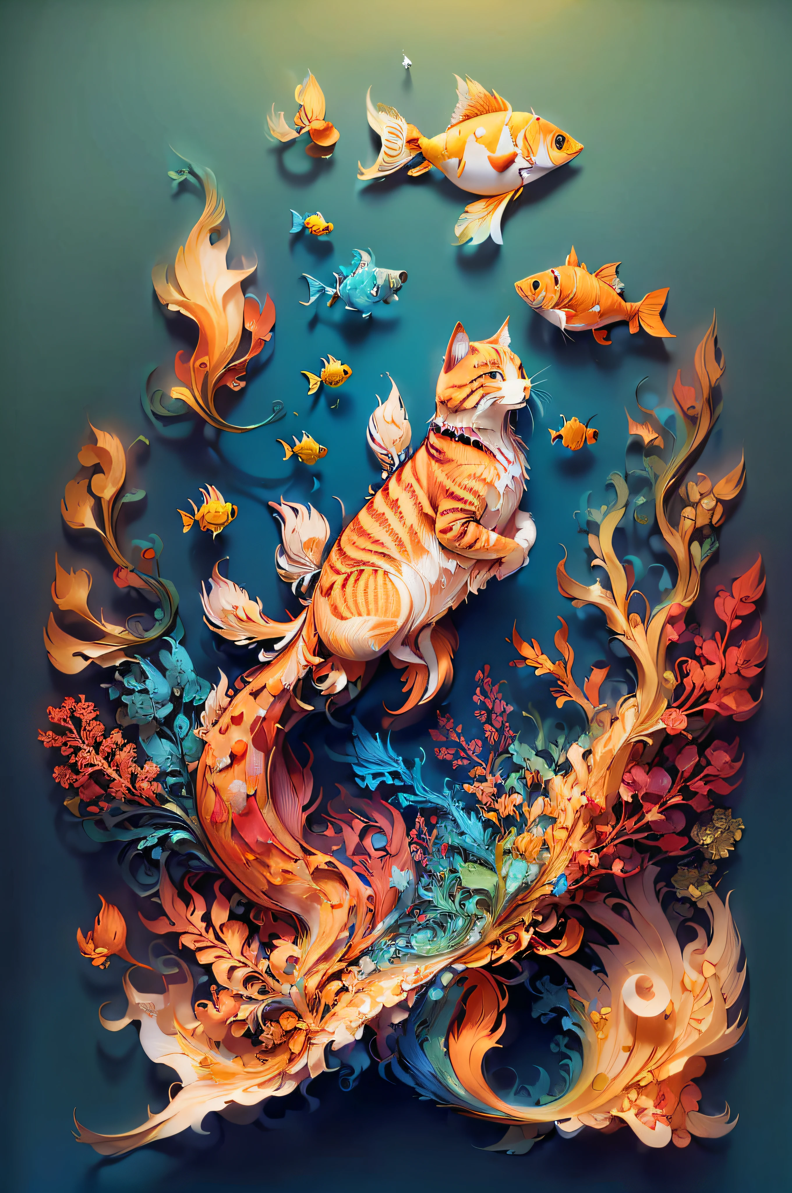 (((masterpiece))),bestquality,illustration,beautifuldetailedglow,
paper_cut, cat, underwear, (fish)