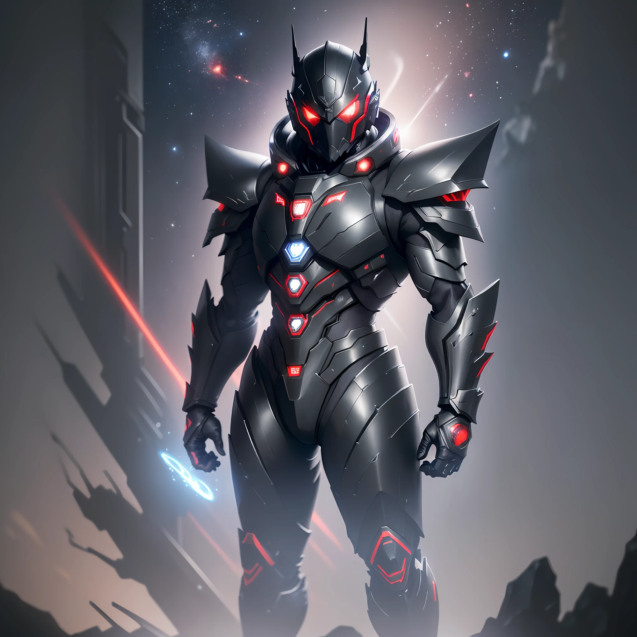 (A person in a very dark black suit, Kamen rider Ryuga style) 1.5), ((sharp black armor, stealth armor) 1.3), Tokusatsu, Dark, ((Environment: Outer space with planet in the background) 1.4), UHD, 16K, ((armored uniform) 1.5), ((Red Eyes) 1.6), anatomically correct --auto --s2