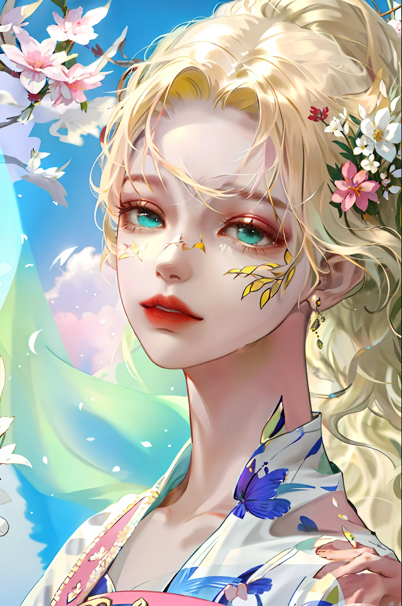 (absurdres, highres, ultra detailed), 1girl, mature female, wavy blonde hair, long hair, blunt bangs, green eyes, pink dress, finely detailed eyes and detailed face, extremely detailed CG unity 8k wallpaper, intricate details, BREAK , kaleidoscopic imagery, symmetrical patterns, vibrant colors, geometric shapes, mesmerizing designs, optical illusions, dynamic composition BREAK , pantomime art, expressive body language, silent storytelling, evocative gestures, visual narratives, theatrical performances BREAK , blooming flowers, colorful petals, fragrant scents, nature's bounty, vibrant gardens, peaceful scenery