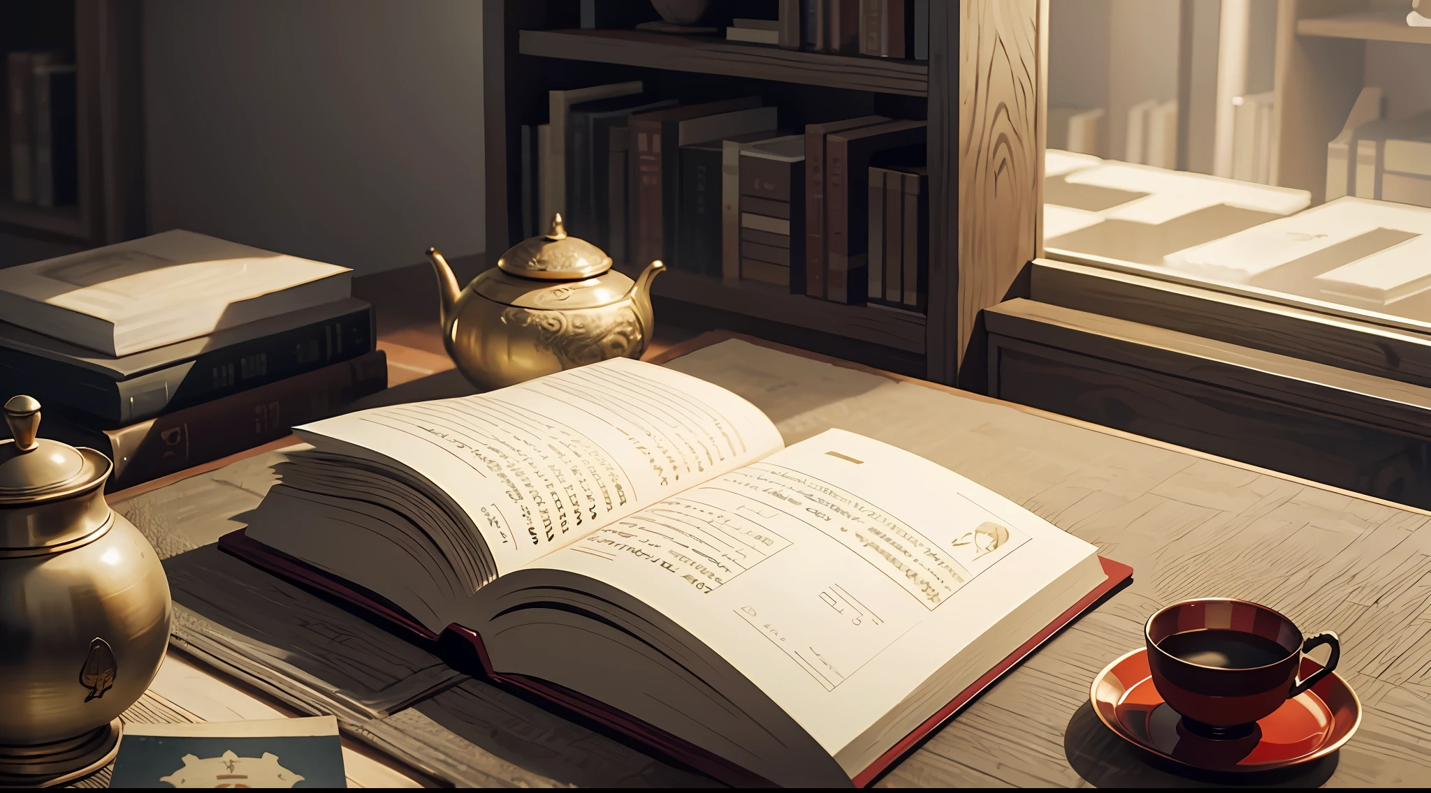 Excellent, Masterpiece, High Resolution, High Resolution, Indoor, Study, 16K, HDR, High Resolution, Depth of Field, (Film Grave: 1.1), Golden Hour, (Lens Glow), (Color Grading: 1.5), Close-up, A Desk, A Book, Books Glow, Glowing Books, (Close-up: 1.5), Han Dynasty, Han Dynasty, Ancient Books
