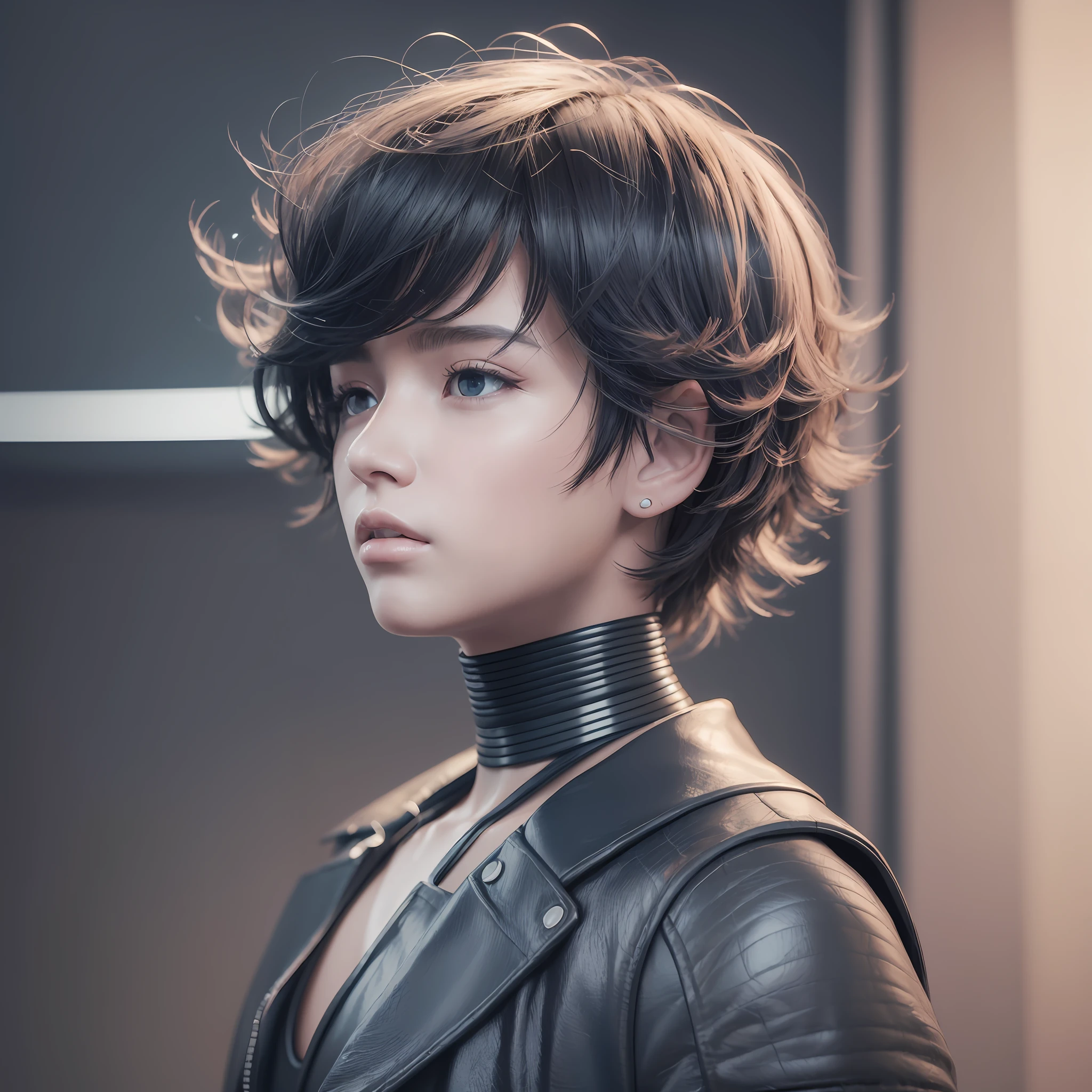 Highest quality,The perfect masterpiece,Perfect artwork,8K, (Upper Body Portrait:1.5),(((Seen from the side:1.2))),close-up lens,Delicate face, Whitehaire boy,(hakuhatsu:1.3),curly hair boy,(((male character))),(Black background:1.3), pearl illusion,Cyberpunk boy,fashion trend(((boy))),3s material,high-definition,detail representation,c4d,3D,octane rendering,ray tracing,complex details,animated lighting,OCrenderer,8k, --auto --s2