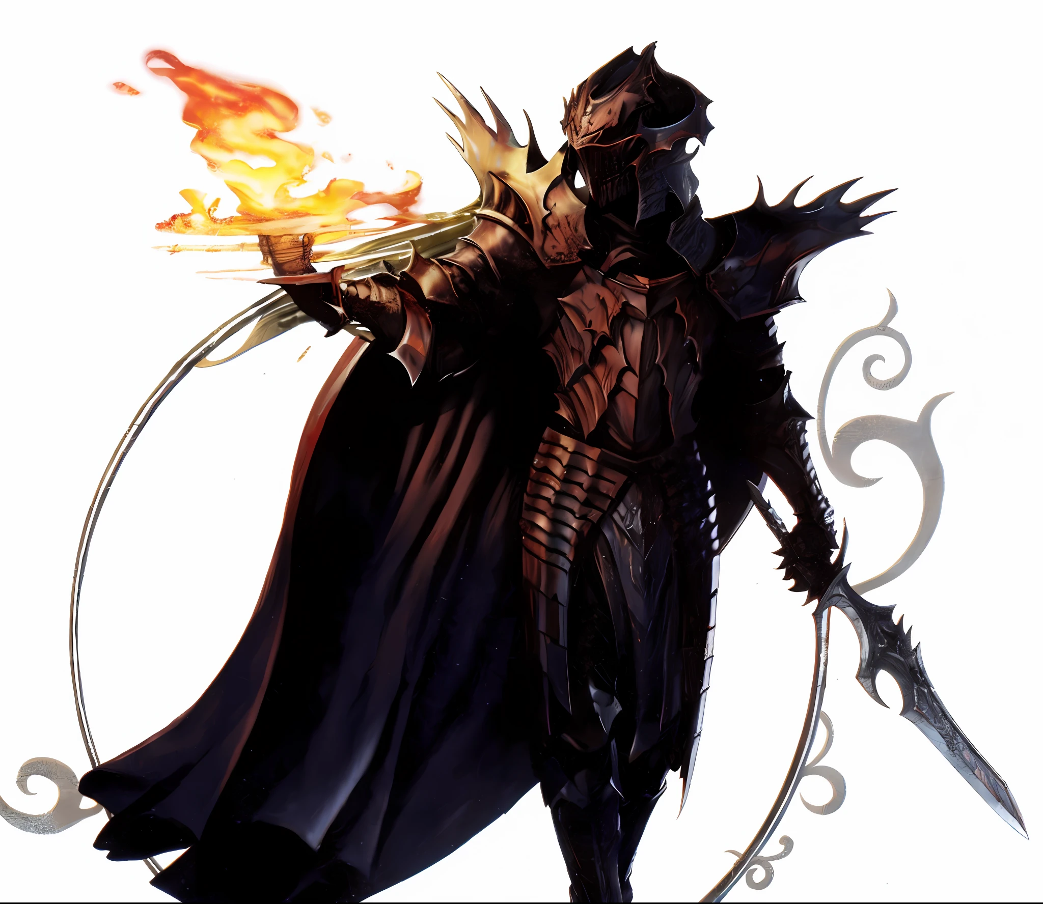 Close up of a demonic man holding a sword, evil knight, blood knight, dark souls knight, dark souls art style, fantasy knight, powerful fantasy knight, dark soul knight, horror knight, epic fantasy digital art style, fallen knight, dragon knight, cinder king, undead knight, dark souls style, epic fantasy weapon art, dark souls concept, 4K, model, shadowverse style, full dark armor