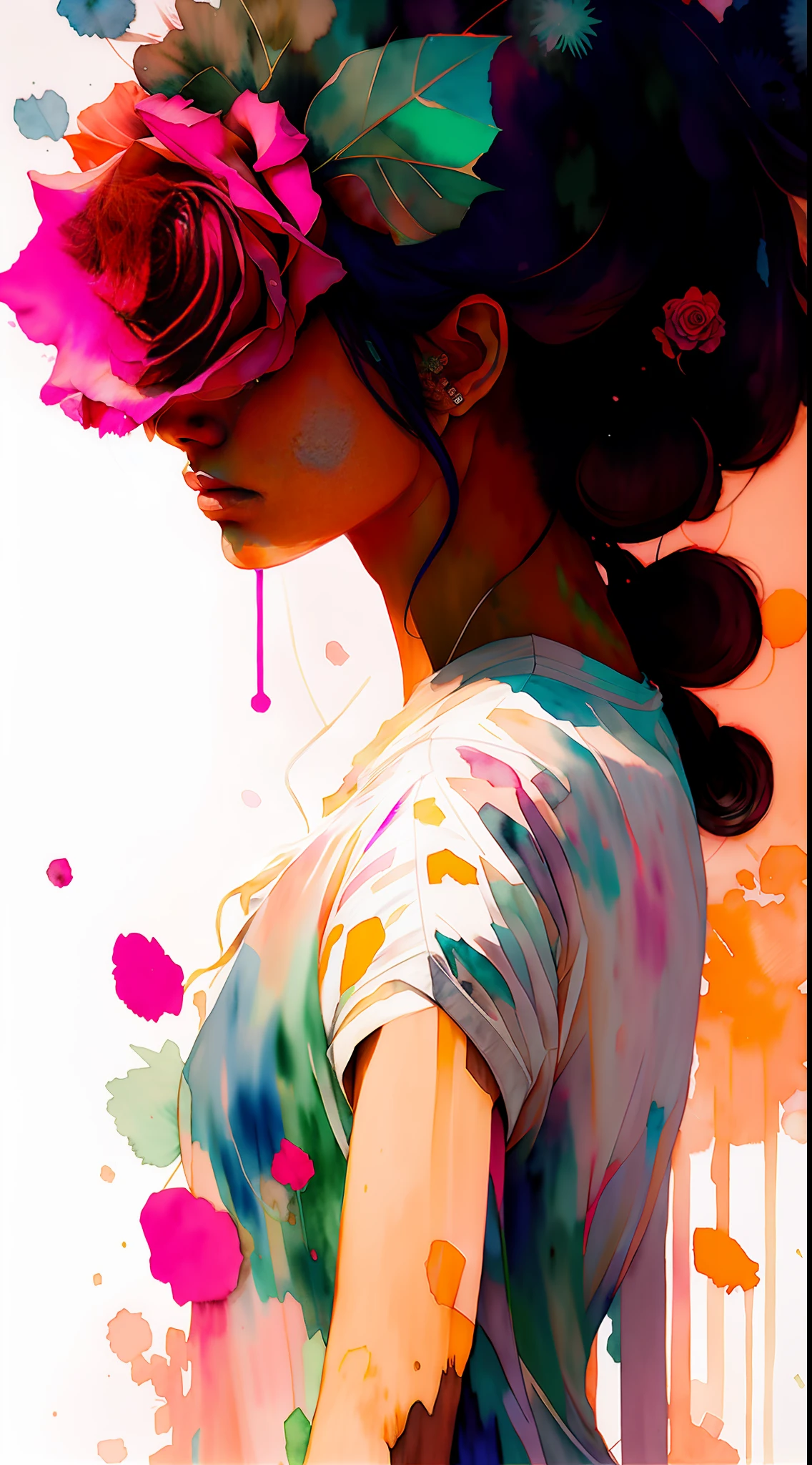 wtrcolor style, (rose) digital art, official art, blown by the wind, masterpiece, beautiful, ((watercolor)), paint splatter, intricate detail. Great detail, [dripping:0.7], Trending on Artstation, Rachel Walker
