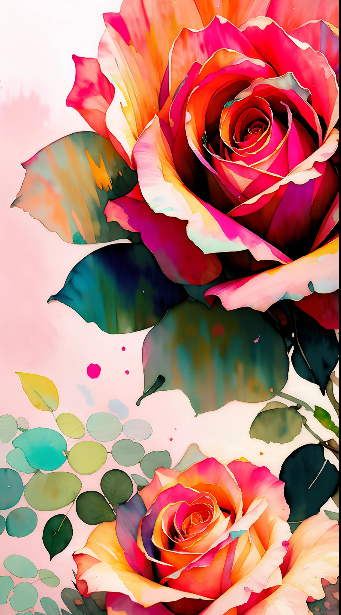 wtrcolor style, (rose) digital art, official art, blown by the wind, masterpiece, beautiful, ((watercolor)), paint splatter, intricate detail. Great detail, [dripping:0.7], Trending on Artstation, Rachel Walker