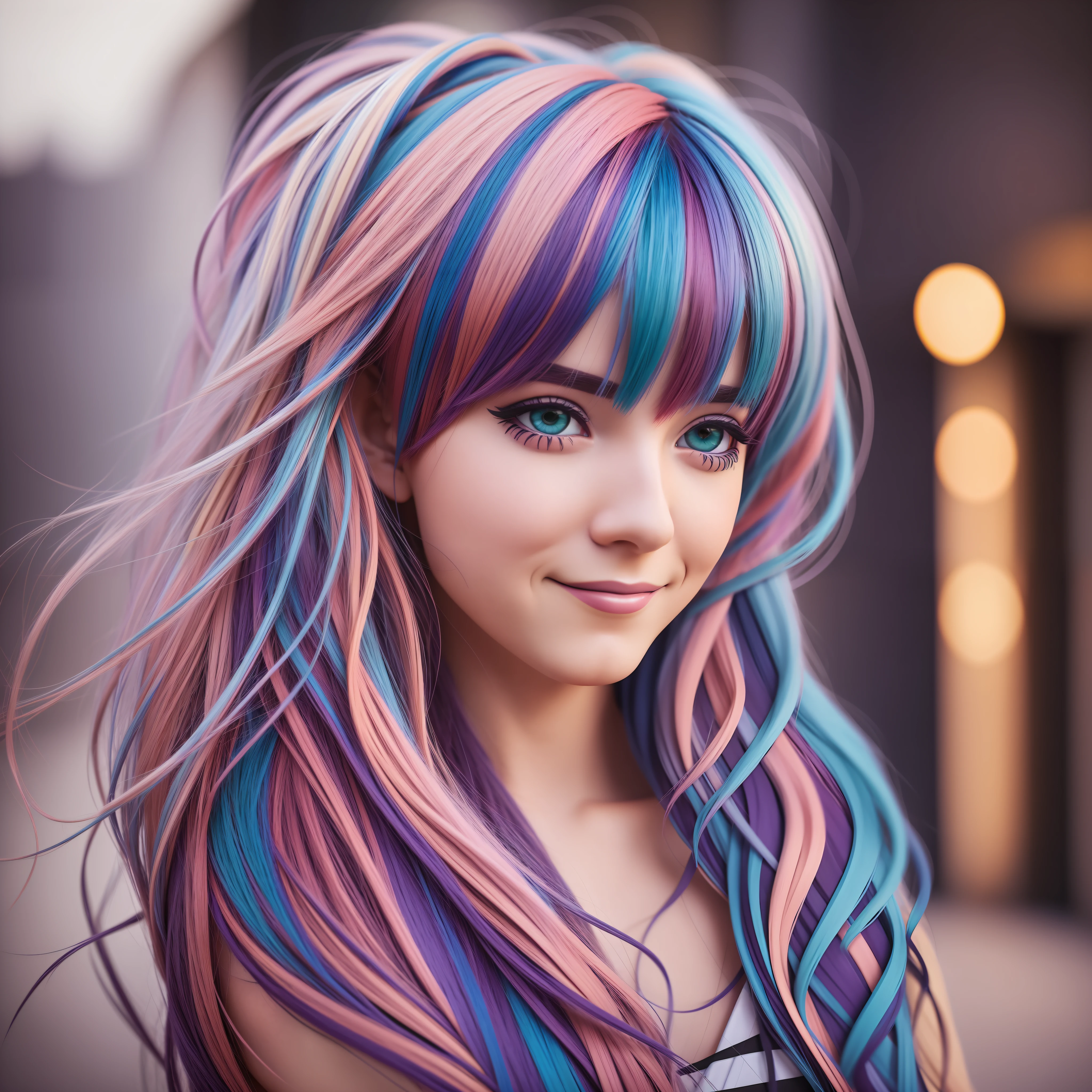 multicolored hair, dashed eyes, smile, shy, blush, Surrealism, cinematic lighting, zoom layer, first-person view, f/1.8, UHD --auto --s2